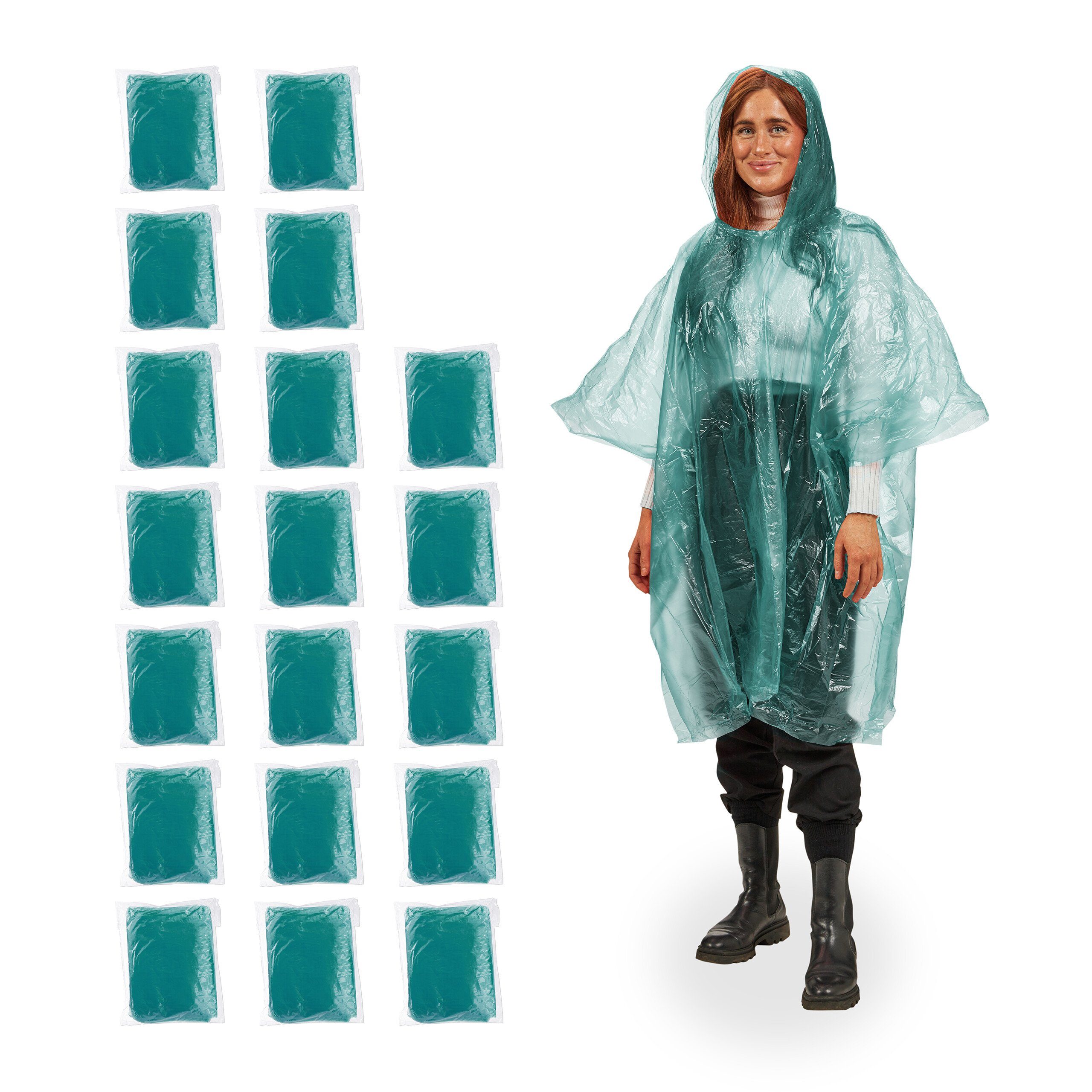 relaxdays Regenponcho Einweg Regenponcho 20er Set Grün