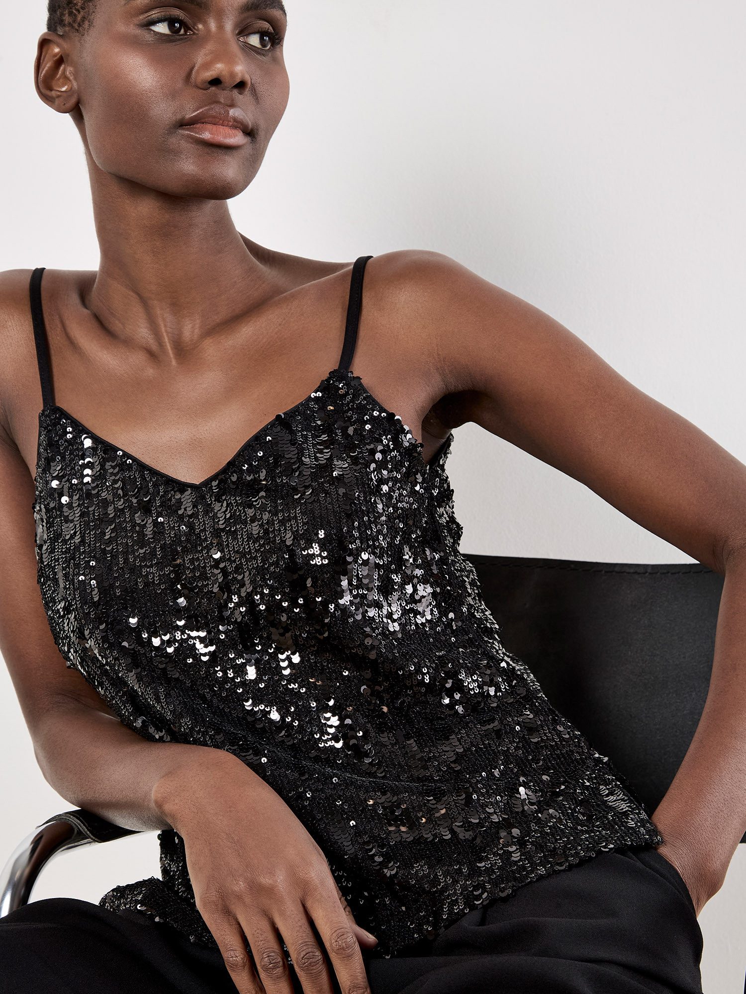 Apricot Paillettenshirt Partytop mit Pailletten