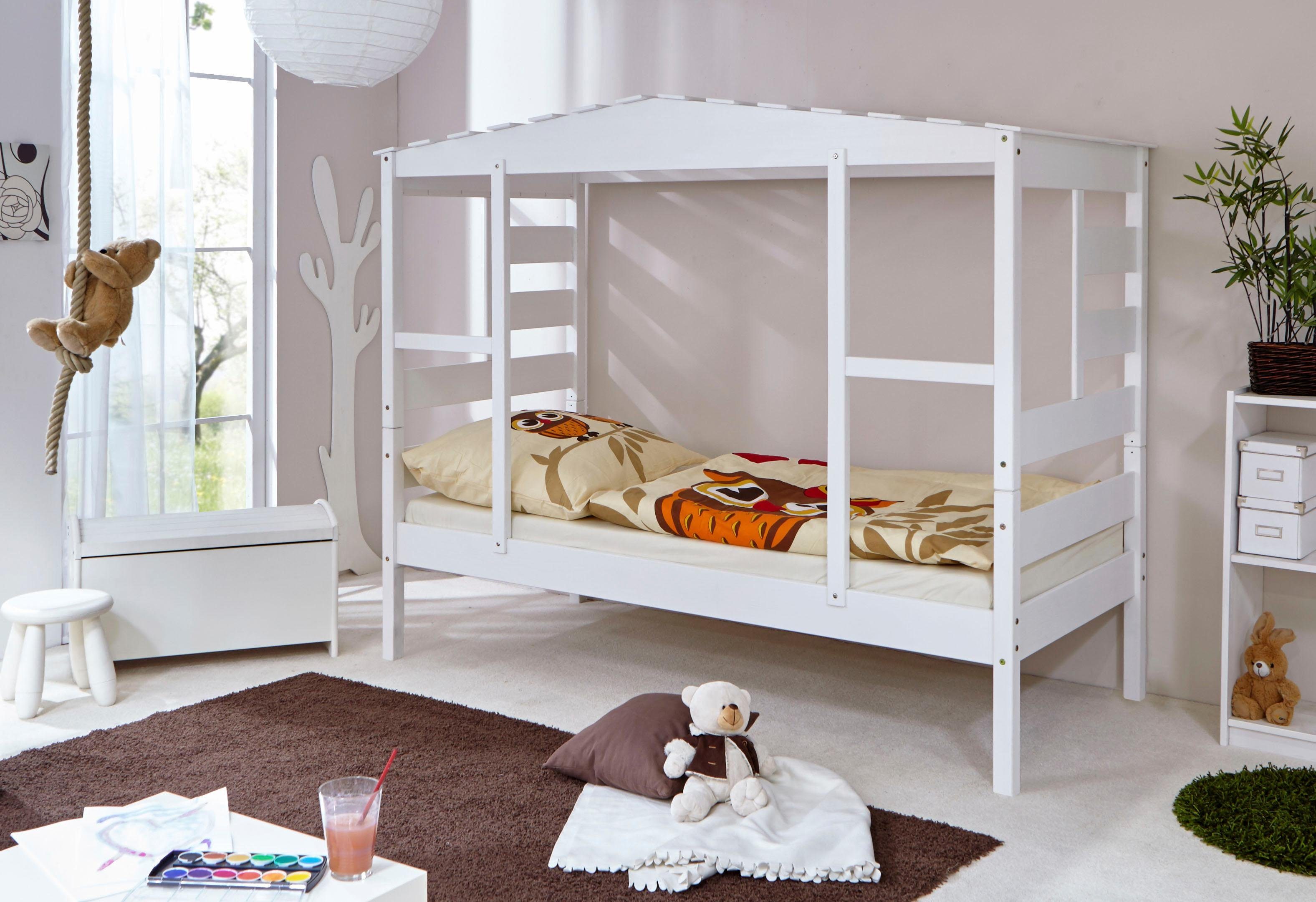 Ticaa Kinderbett Lio, Hausbett, aus Kiefer Massivholz, inkl. Rollrost