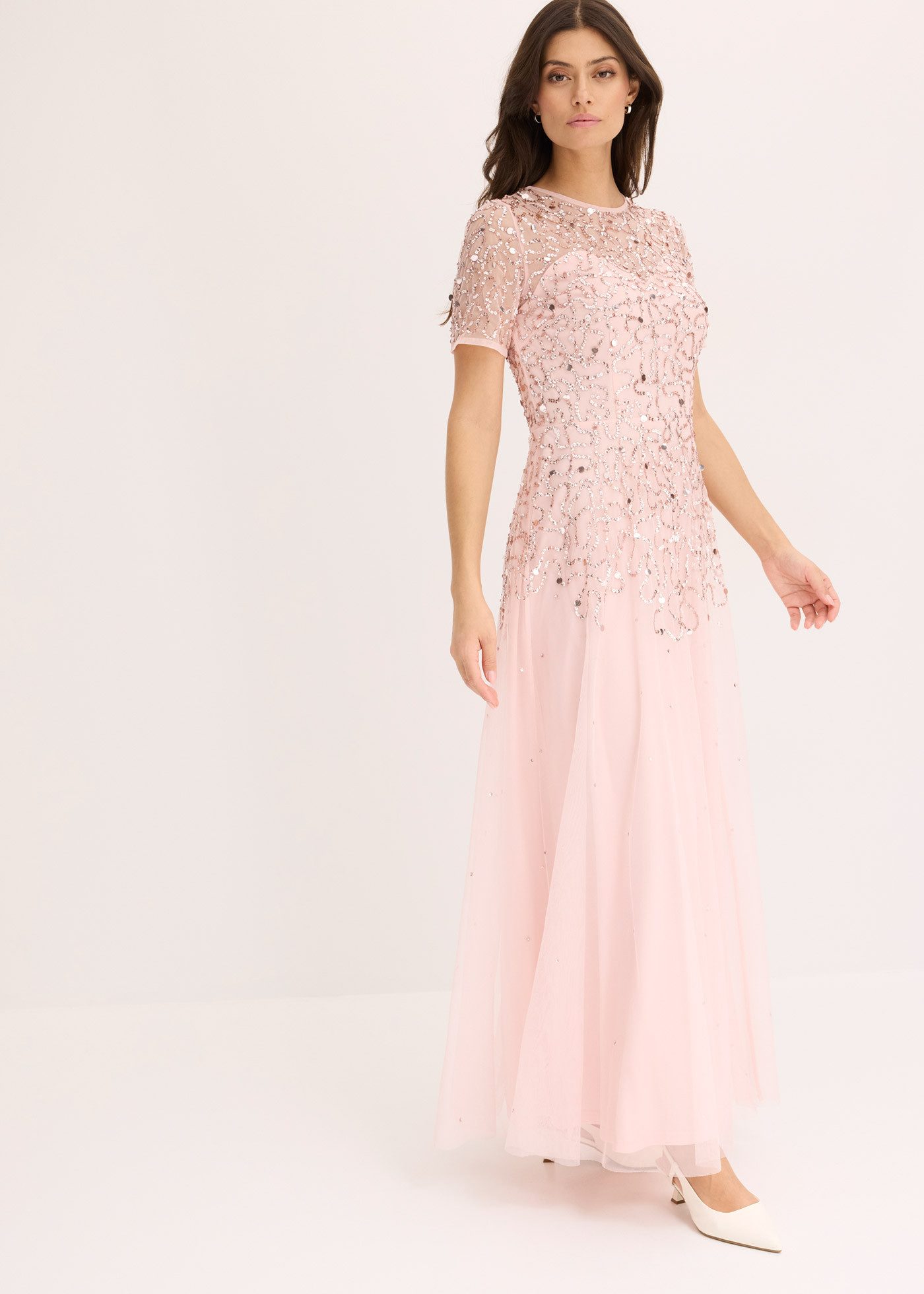 bonprix Maxikleid für festliche Anlässe, mit Tüll-Obermaterial, mit kurzem günstig online kaufen