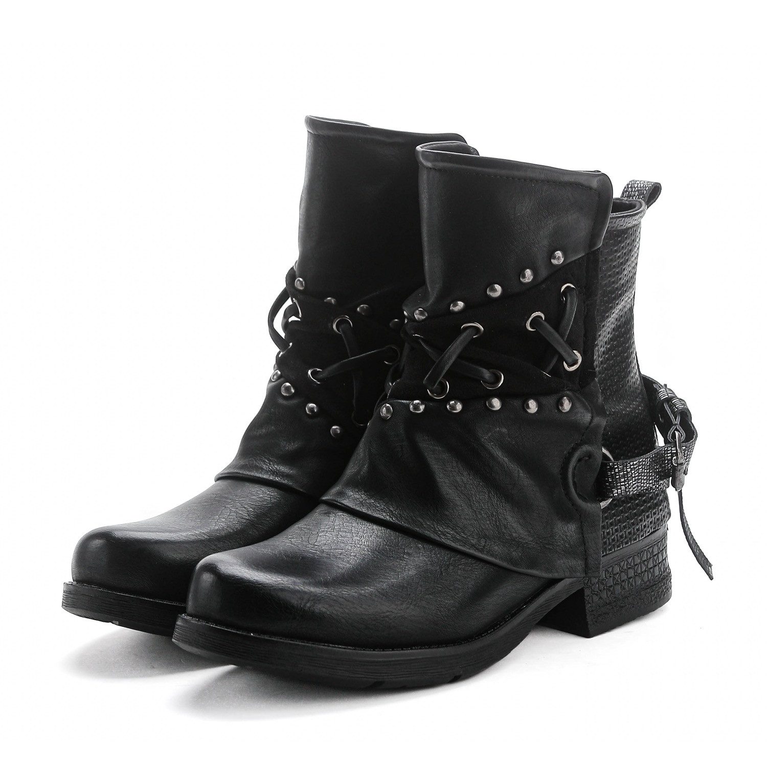 Pogolino ST07 Bikerboots Damen Nieten Stiefeletten Biker Boots leicht gefüttert – Bild 5 von 5