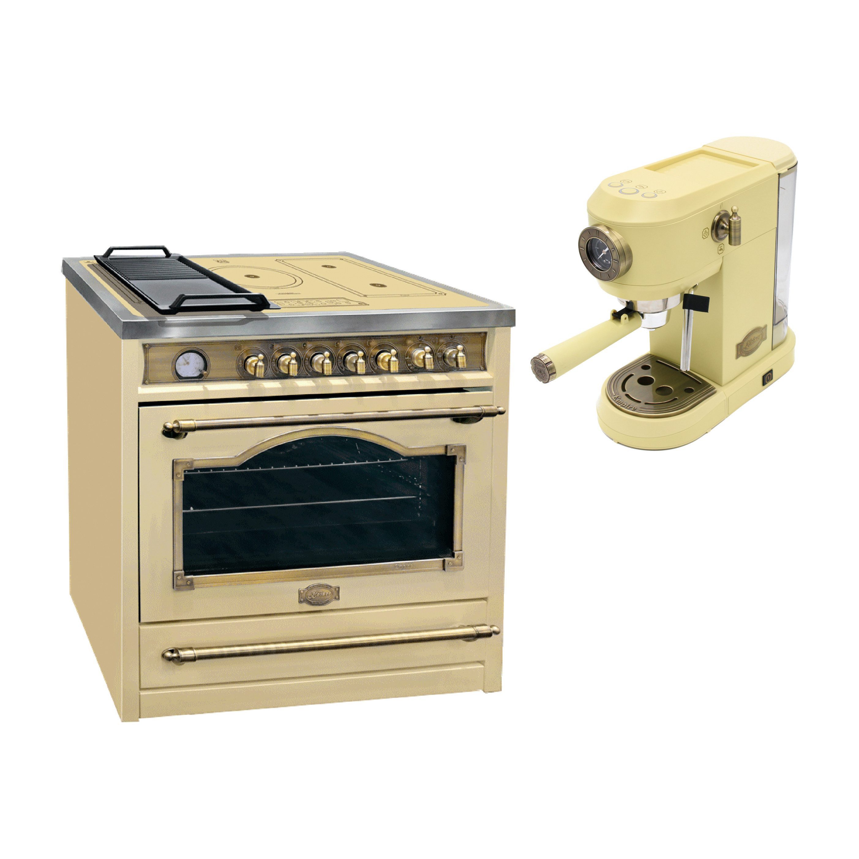 Kaiser Küchengeräte Induktions Herd-Set HC 93655 IElfEm+KA 2005 ElfEm, mit 1-fach-Teleskopauszug, Elektro Standherd 90 cm 5 Kochzonen+Kaffeemaschine, 19 bar