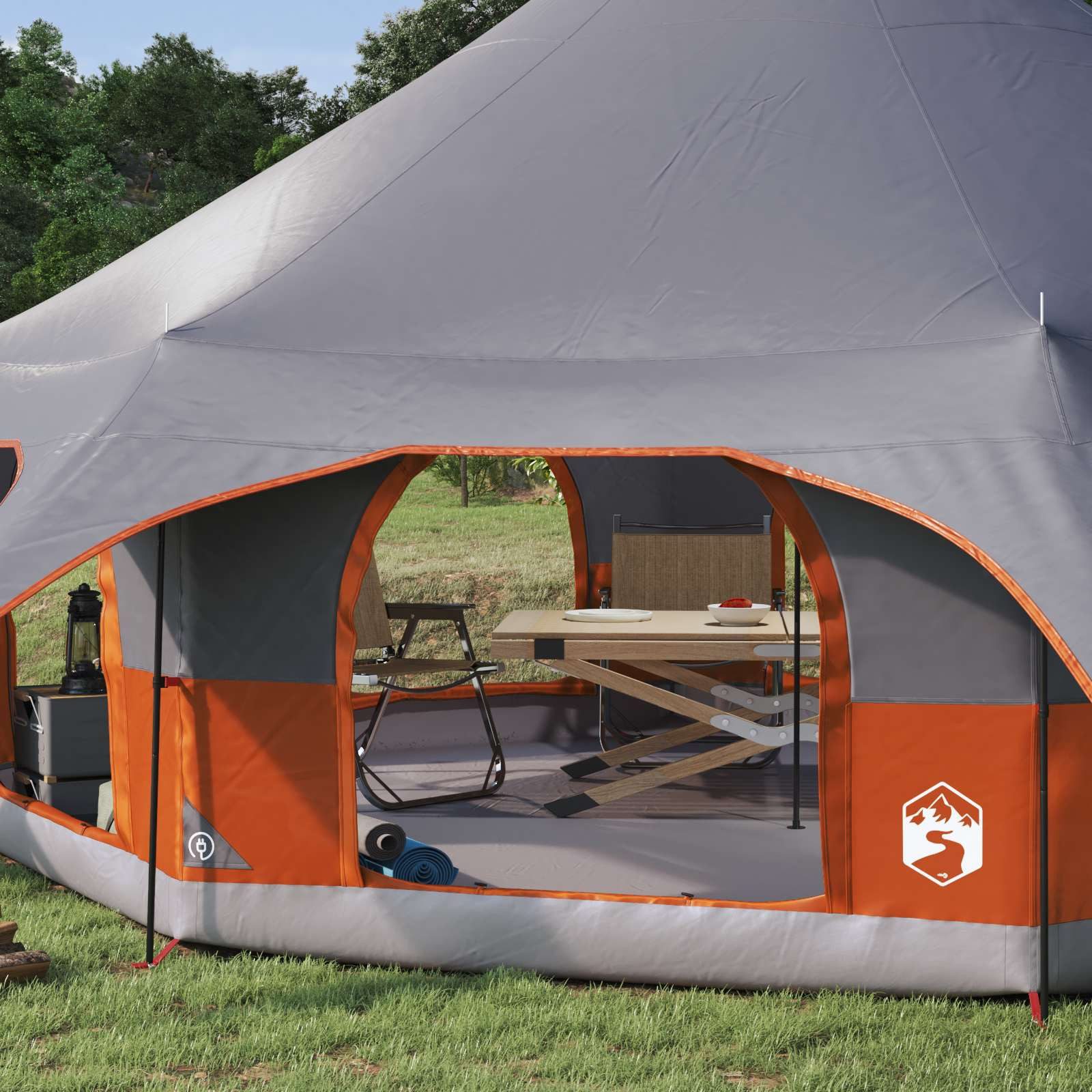 furnicato Faltzelt Familienzelt 455x455x286 cm Grau-Orange, (1 tlg), Wetterfestes Campingzelt mit Stahlrahmen und integriertem Mesh-Netz