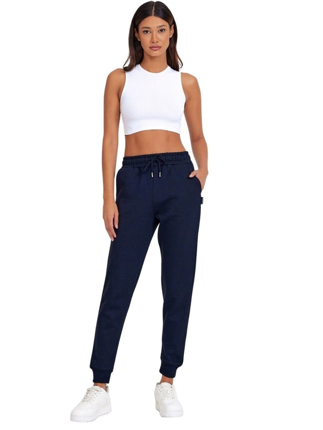 Damen Sweatpants -Baumwolle Passform COMEOR Dunkelblau Freizeithosen, Jogginghose Trainingshosen, (1-tlg) mit Regular Sporthose,