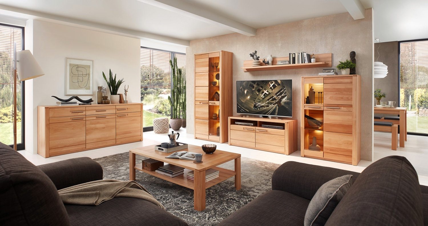 Innostyle Sideboard NATURE ONE, Kernbuche teilmassiv, 3 Holztüren, 3 Schubladen, Soft-Close, B 190 x H 86 x T 45 cm