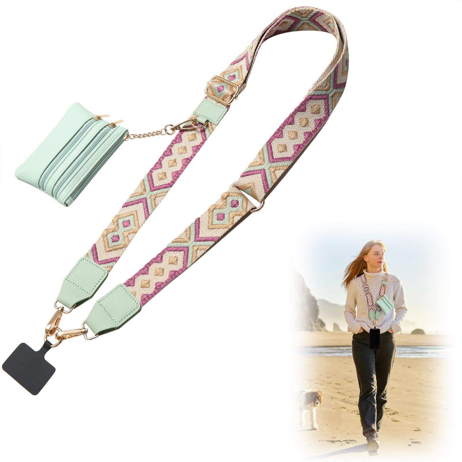 FOUORTUNATE-BEE Handykette Verstellbarer Handy- und Schultergurt, Crossbody- und Handgelenkband, Ersatz-Trageriemen für Damen Handtaschen, kleine Taschen Geldbörsen