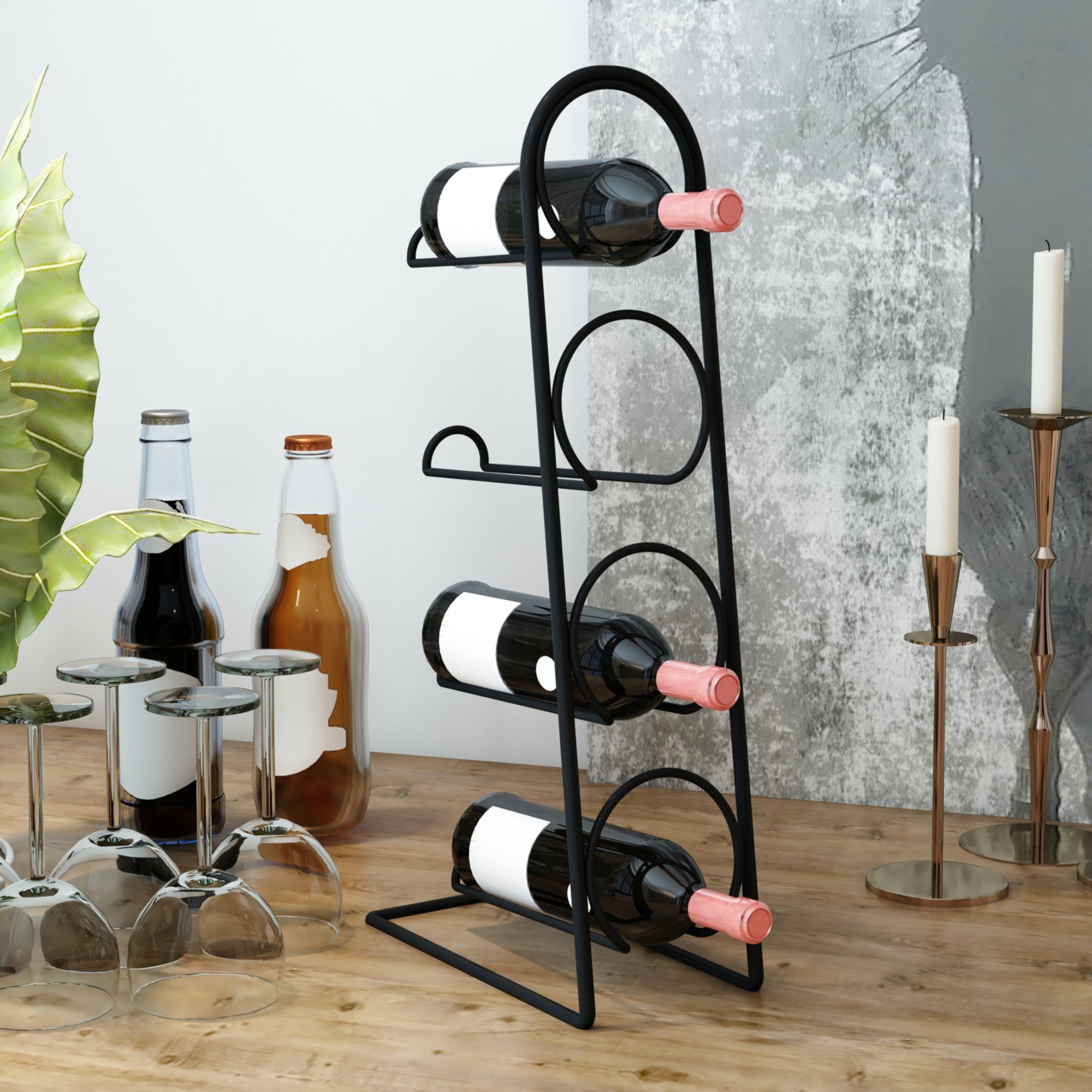 en.casa Weinregal, »Anchamps« Weinregal 43,5 x 11,5 x 21 cm für 4 Flaschen Schwarz