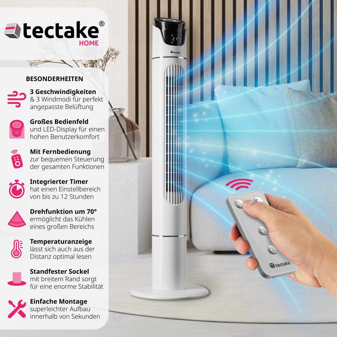 tectake Turmventilator Standventilator 110 cm, 3 günstig online kaufen