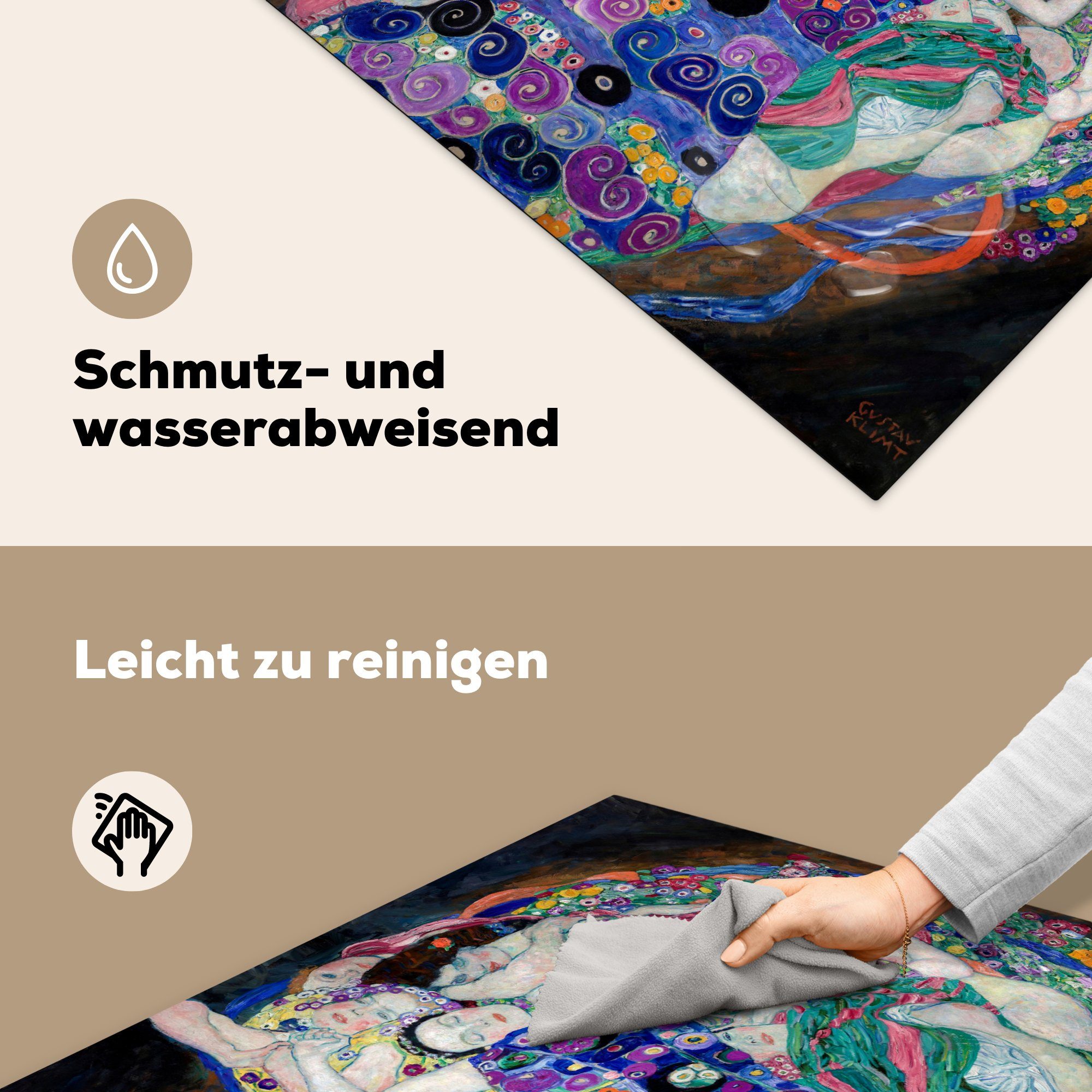 küche Vinyl, Klimt, tlg), für (1 Die MuchoWow Herdblende-/Abdeckplatte cm, Ceranfeldabdeckung, Jungfrau - Gustav 78x78 Arbeitsplatte