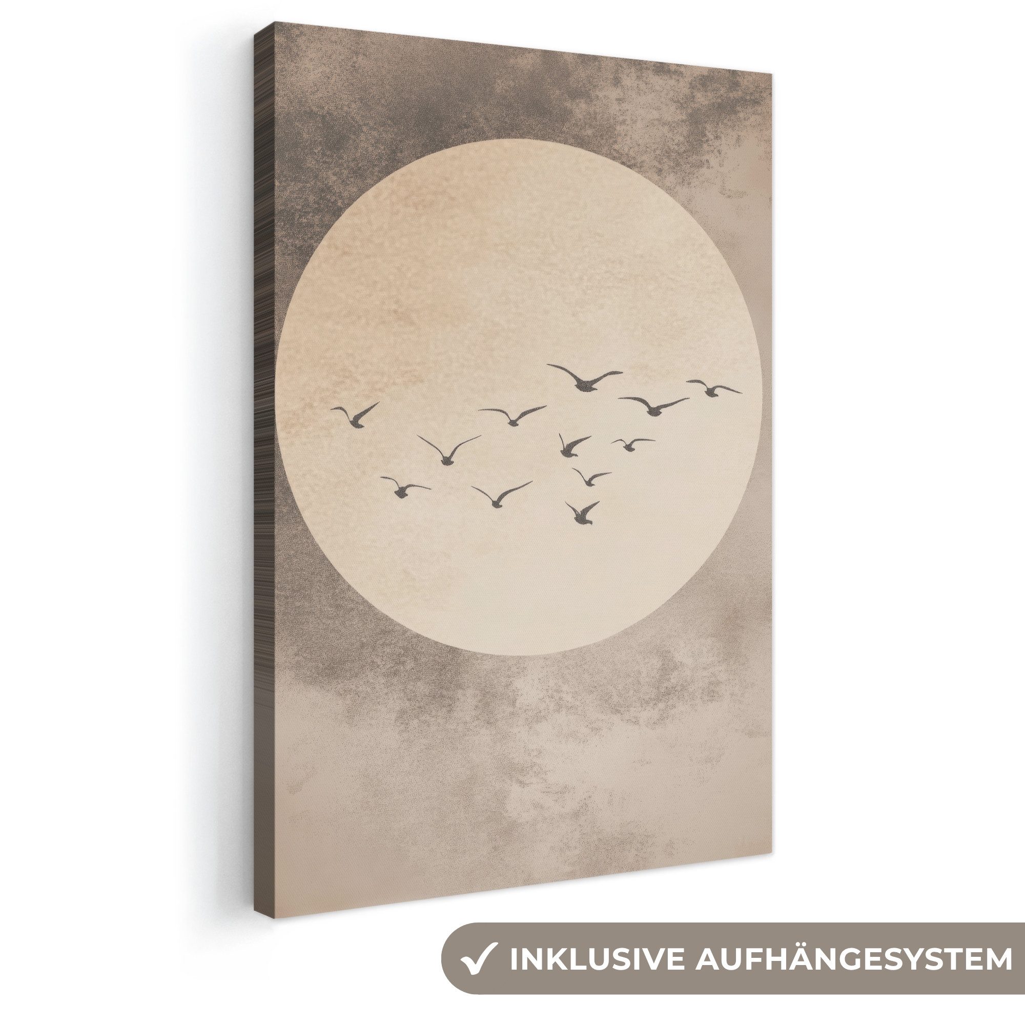 OneMillionCanvasses® Leinwandbild Vogel - Beige - Japanisch, Fotodruck (1 St), Leinwand Canvas Wandbild, Wanddekoration 20x30 cm