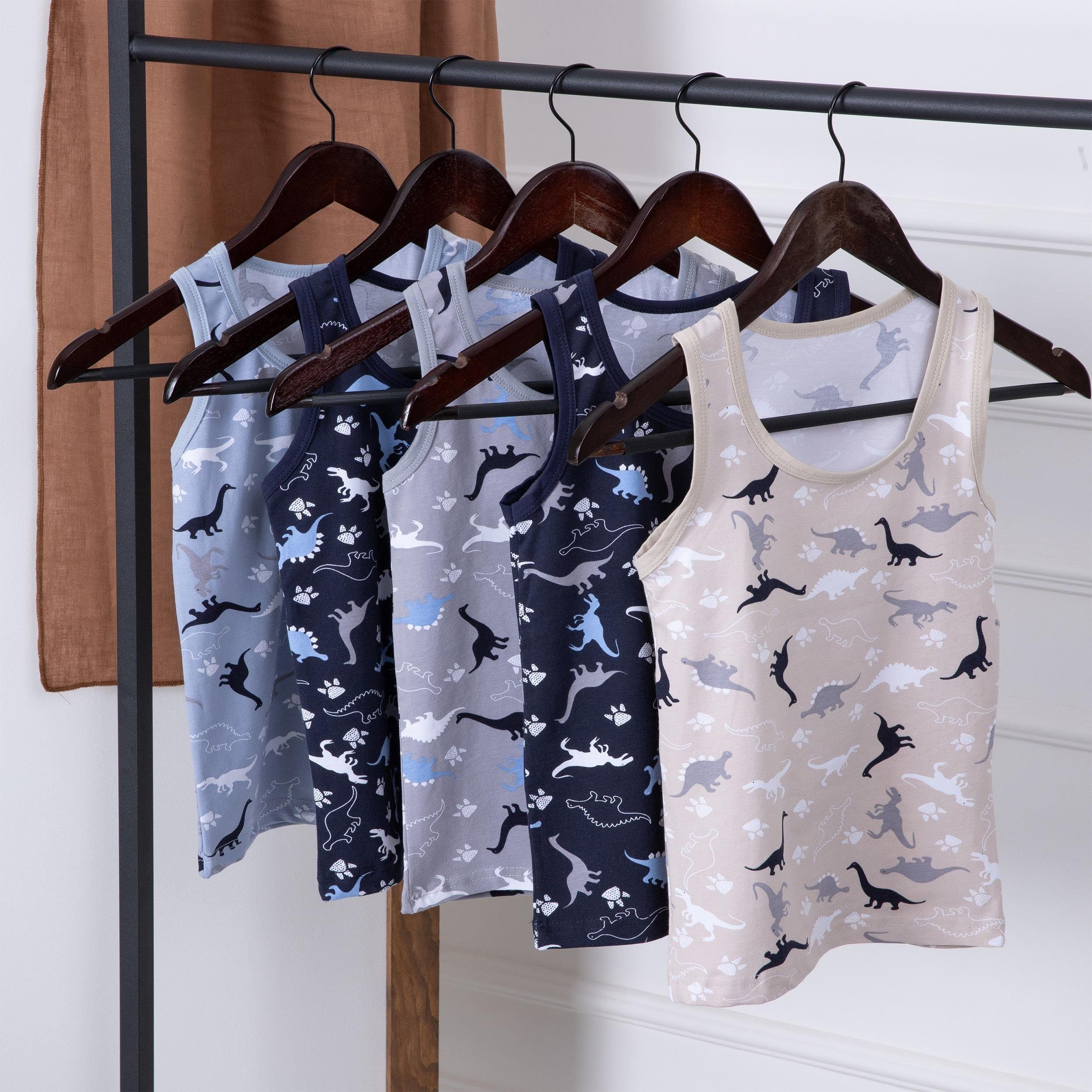LOREZA Unterhemd 5er Set Jungen Unterhemden - Dinosaurier - Bunt (Set, 5-St., 5er-Pack)