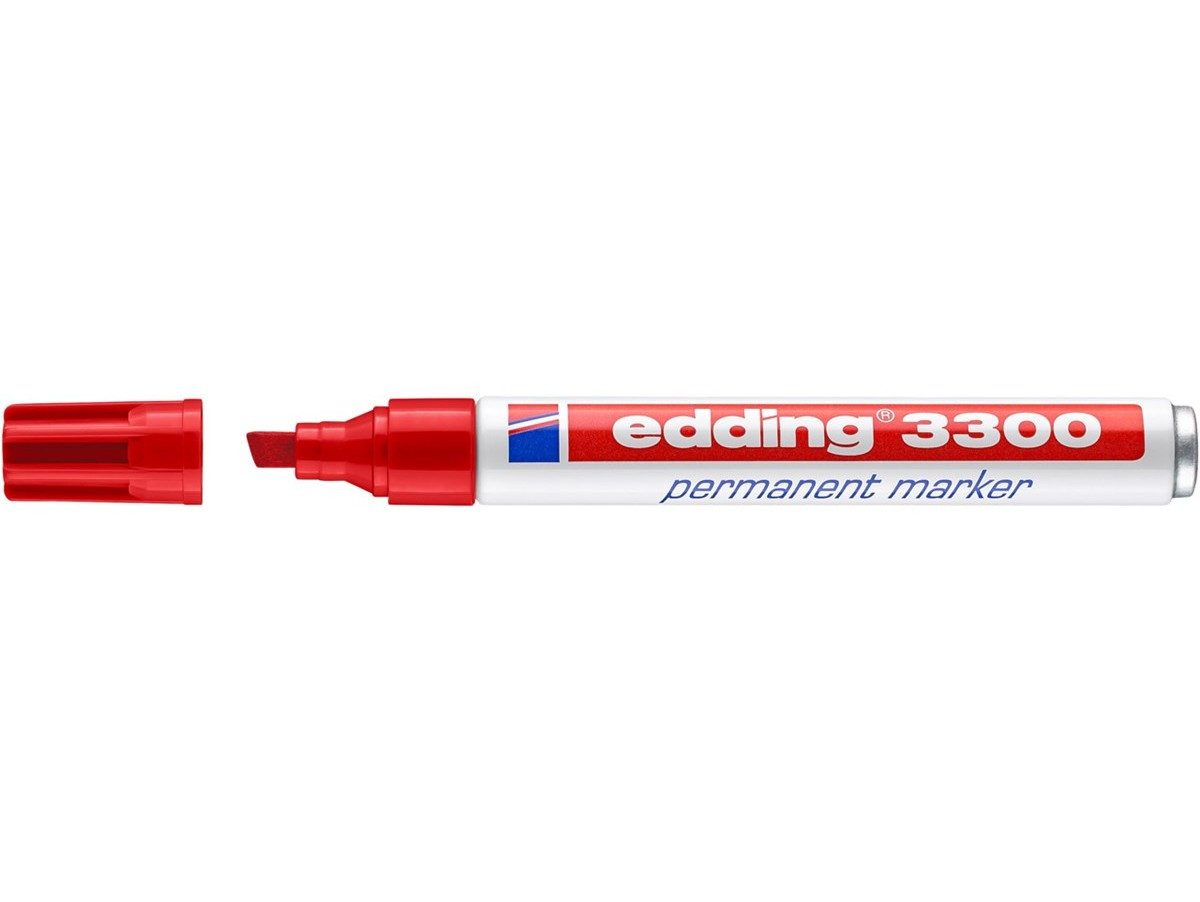 edding Permanentmarker Permanentmarker edding 3300 mit Keilspitze rot, nachfüllbar wisch und wasserfest lichtbeständig