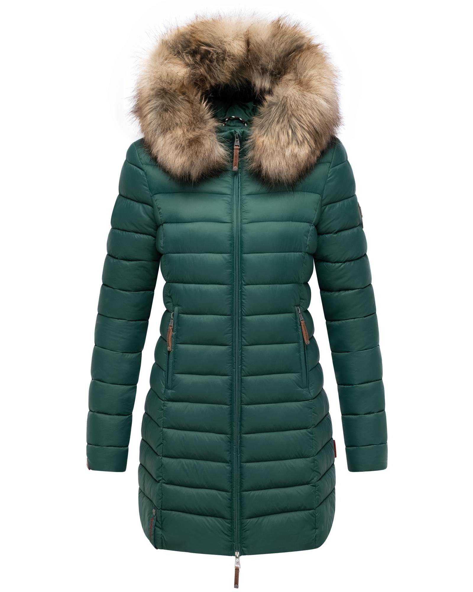 Marikoo Steppmantel Rose-Stepp zeitloser Winterparka mit großer Kunstfellkapuze