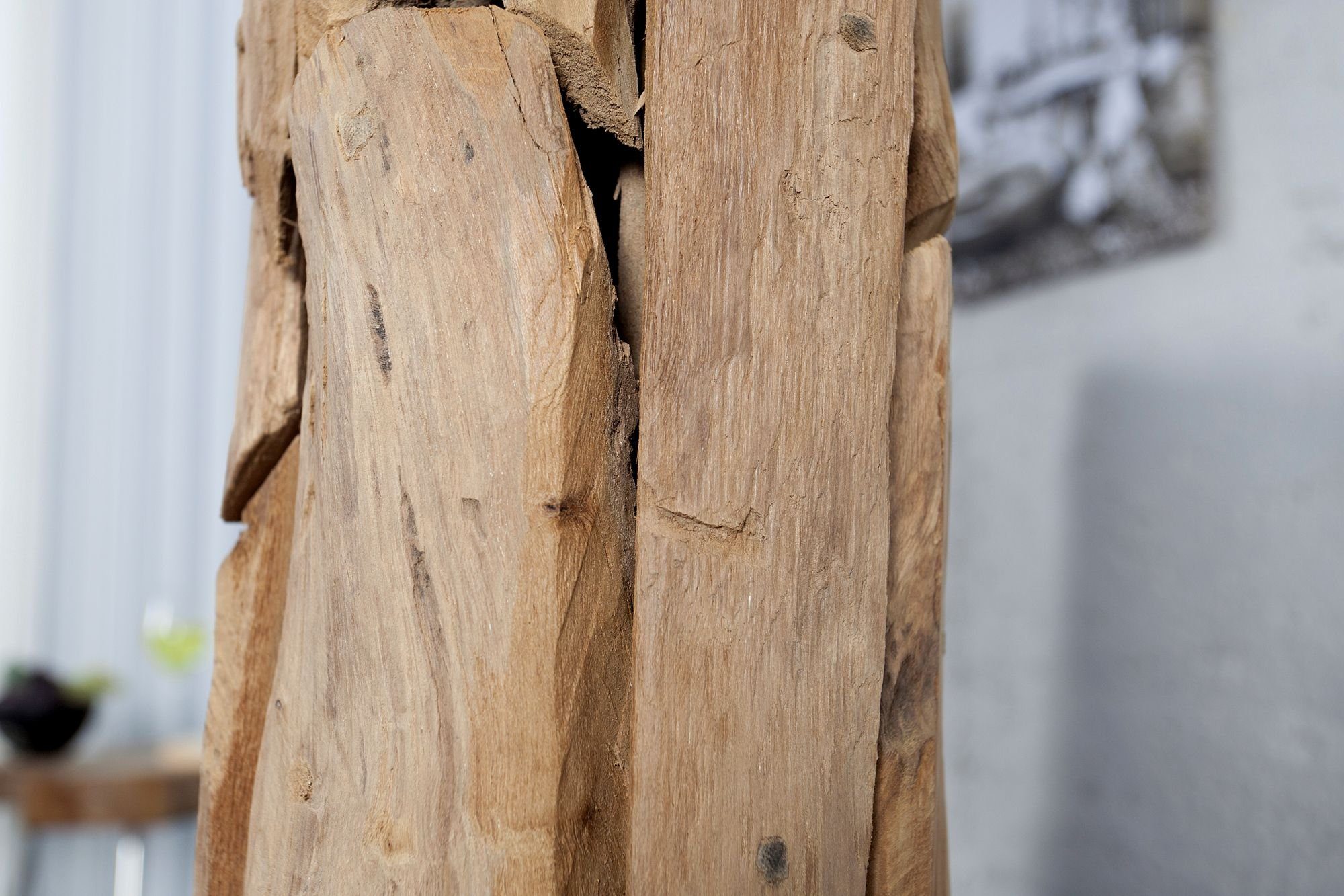 Licht-Erlebnisse Stehlampe ROOTS, Leinen 160 cm Ø Schirm: Natur in ohne Holz Hellgrau 50 Leuchtmittel, cm