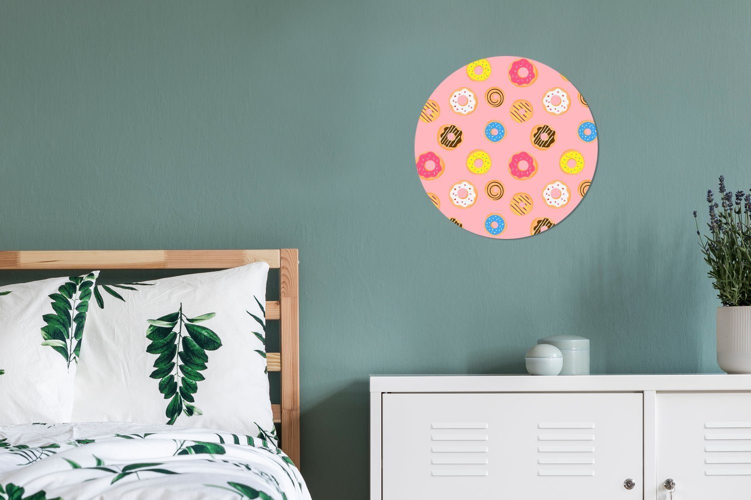 MuchoWow Wandsticker Gestaltung - Donut Verglasung Tapetenkreis Kinderzimmer, für - Rund, Wohnzimmer Tapetenaufkleber, St), (1