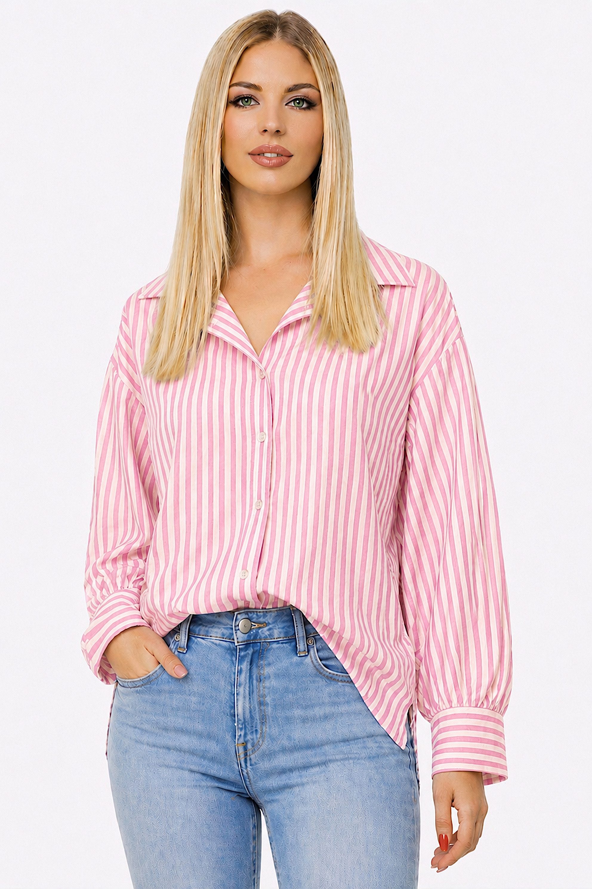 Worldclassca Hemdbluse Worldclassca Oversized Streifenbluse Leinenoptik Langarm Sommer Neue Kollektion - Stilvolle und gemütliche Sommer Mode für Damen