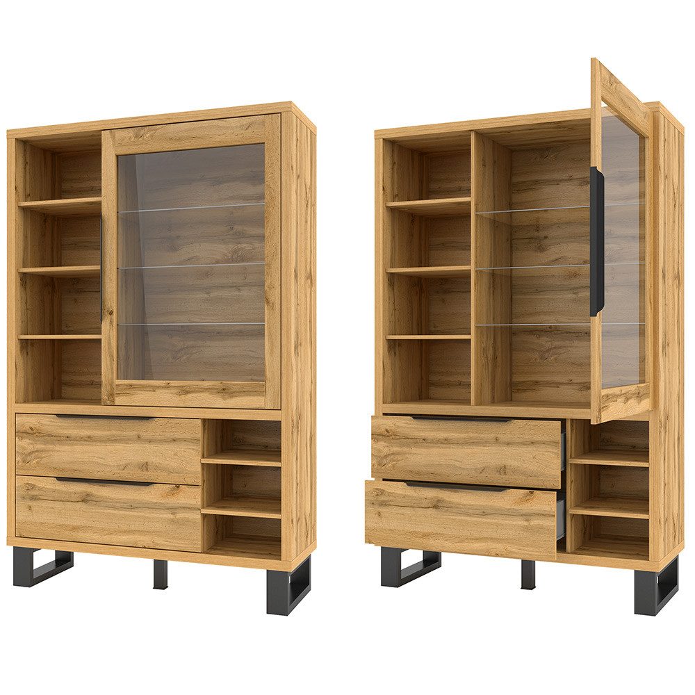 Lomadox Vitrine HENDERSON-83 Wohn-/Esszimmer in Wotan Eiche Nb., B/H/T ca. 120/190/45 cm