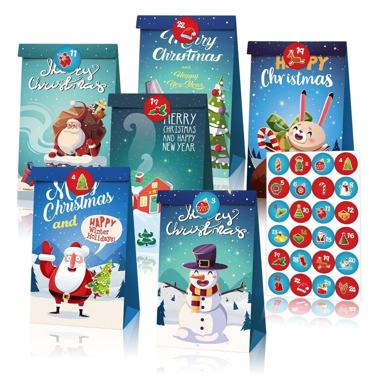 LuxusKollektion Geschenktüten Adventskalender zum Befüllen 24er Set 22x12x8cm