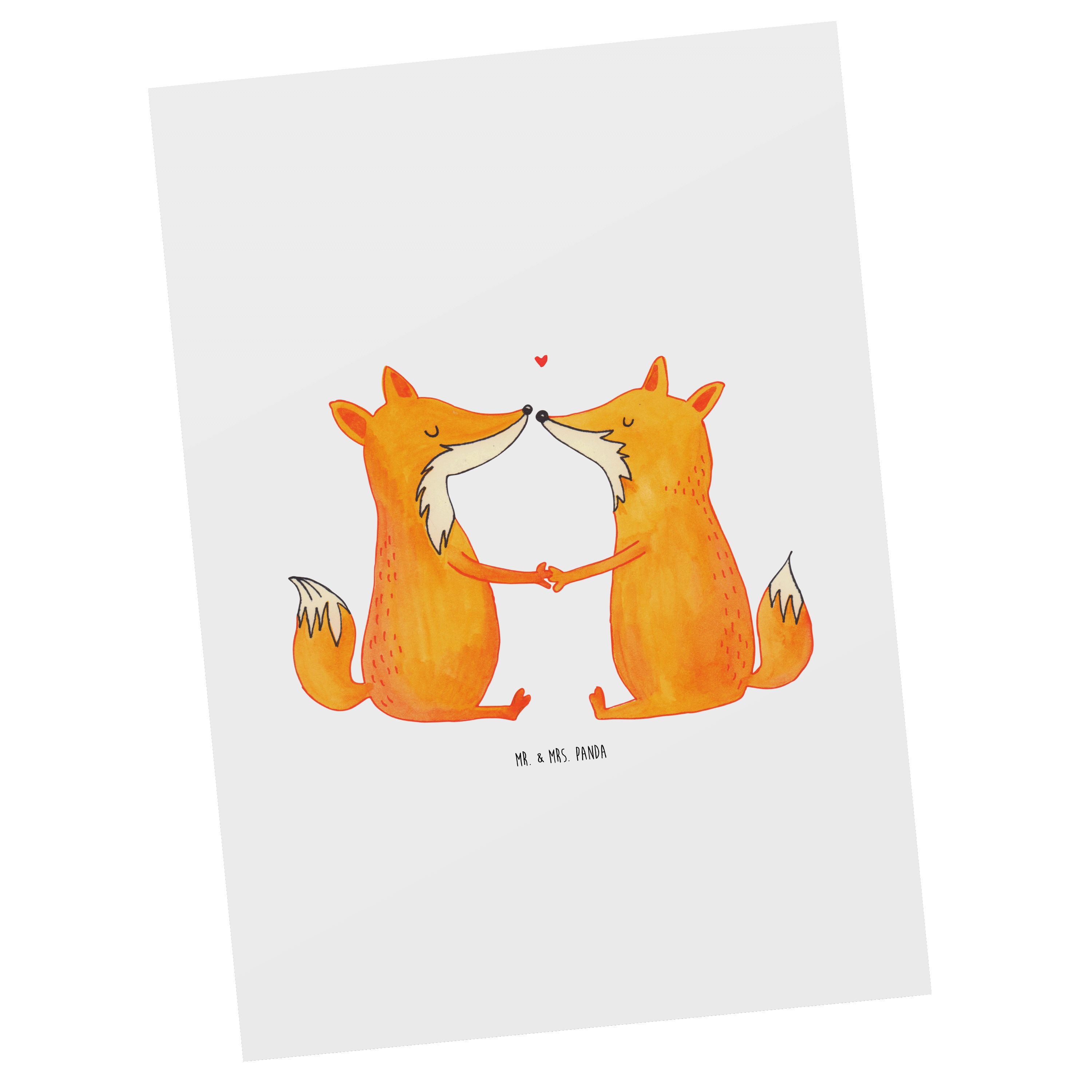 Mr. & Mrs. Panda Postkarte Füchse Liebe - Weiß - Geschenk, Partner, Fuchs, Einladungskarte, Gruß