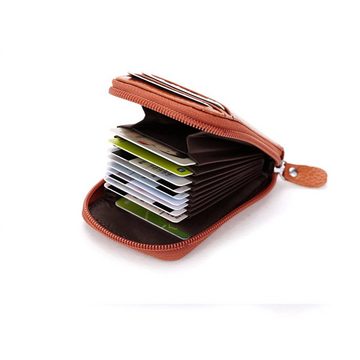 SOTOR Mini Geldbörse Kurzer Organ-Kartenclip Damen-Kartenetui Zip-Münzgeldbörse (Echtes Leder schützendes Damen-Kreditkartenetui)