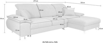 INOSIGN Ecksofa Folle L-Form, wahlweise mit Bettfunktion, Bettkasten, Rückenverstellung