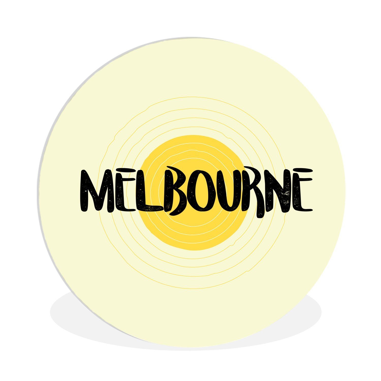 MuchoWow mit von Wohnzimmer, Illustration Wandbild, Forex, St), 30x30 Gemälde Melbourne cm Hintergrund, (1 Rundes gelbem Wanddekoration Kreis