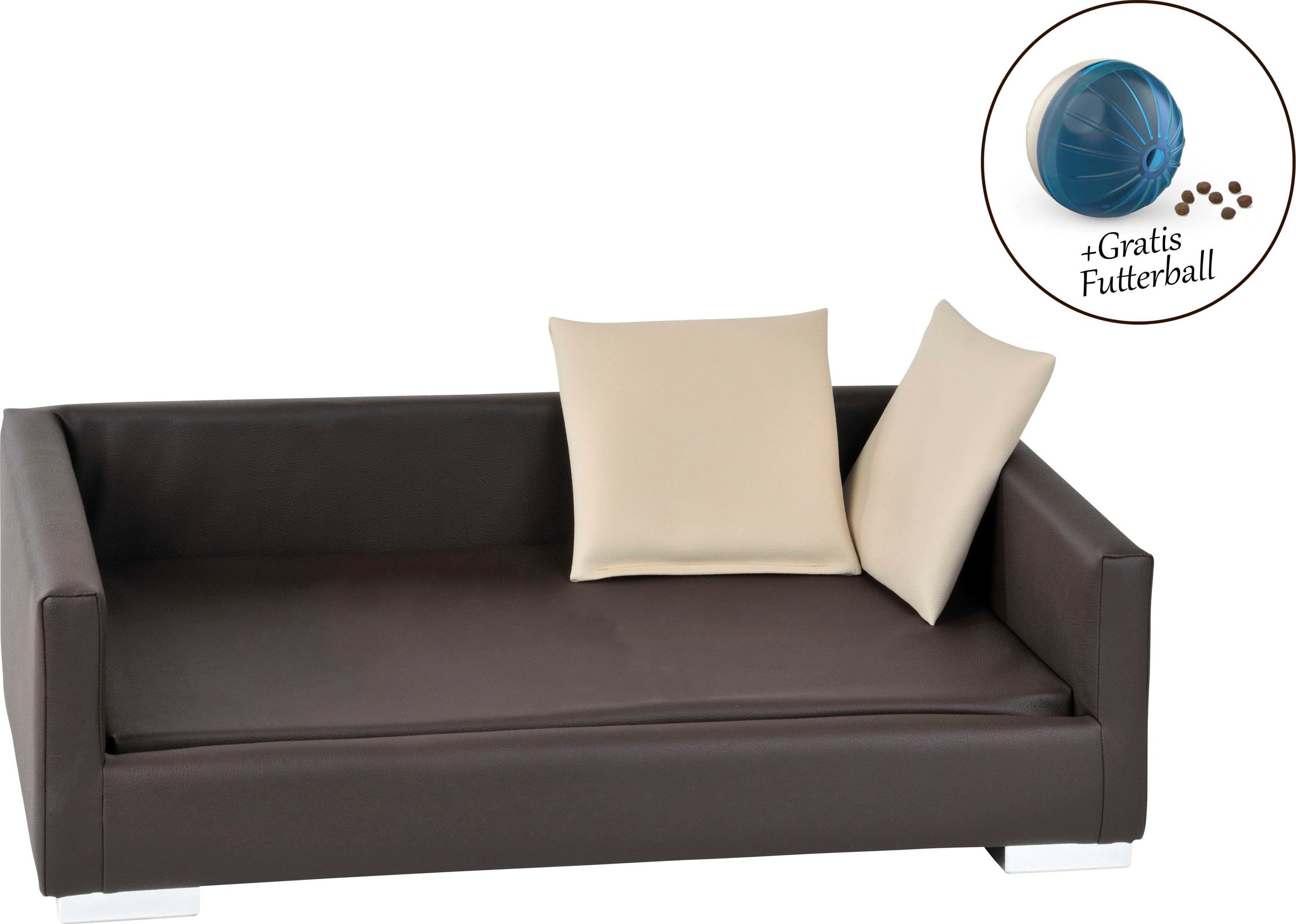 inkl. Tiersofa 40x70x20 Lucky, ABUKI Dekokissen, braun 2 cm, Futterball gratis LxBxH: