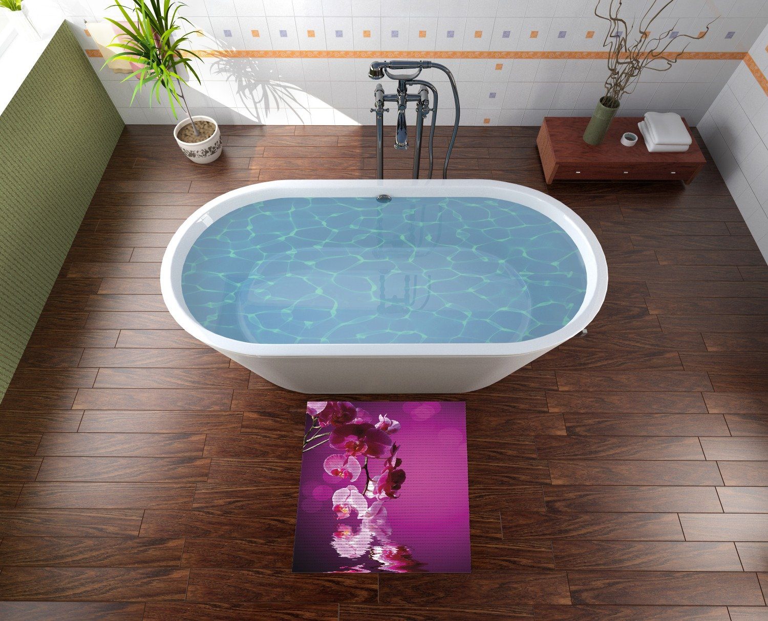Wallario Schaum-Badematte Rosafarbene Orchidee Blüten in günstig online kaufen