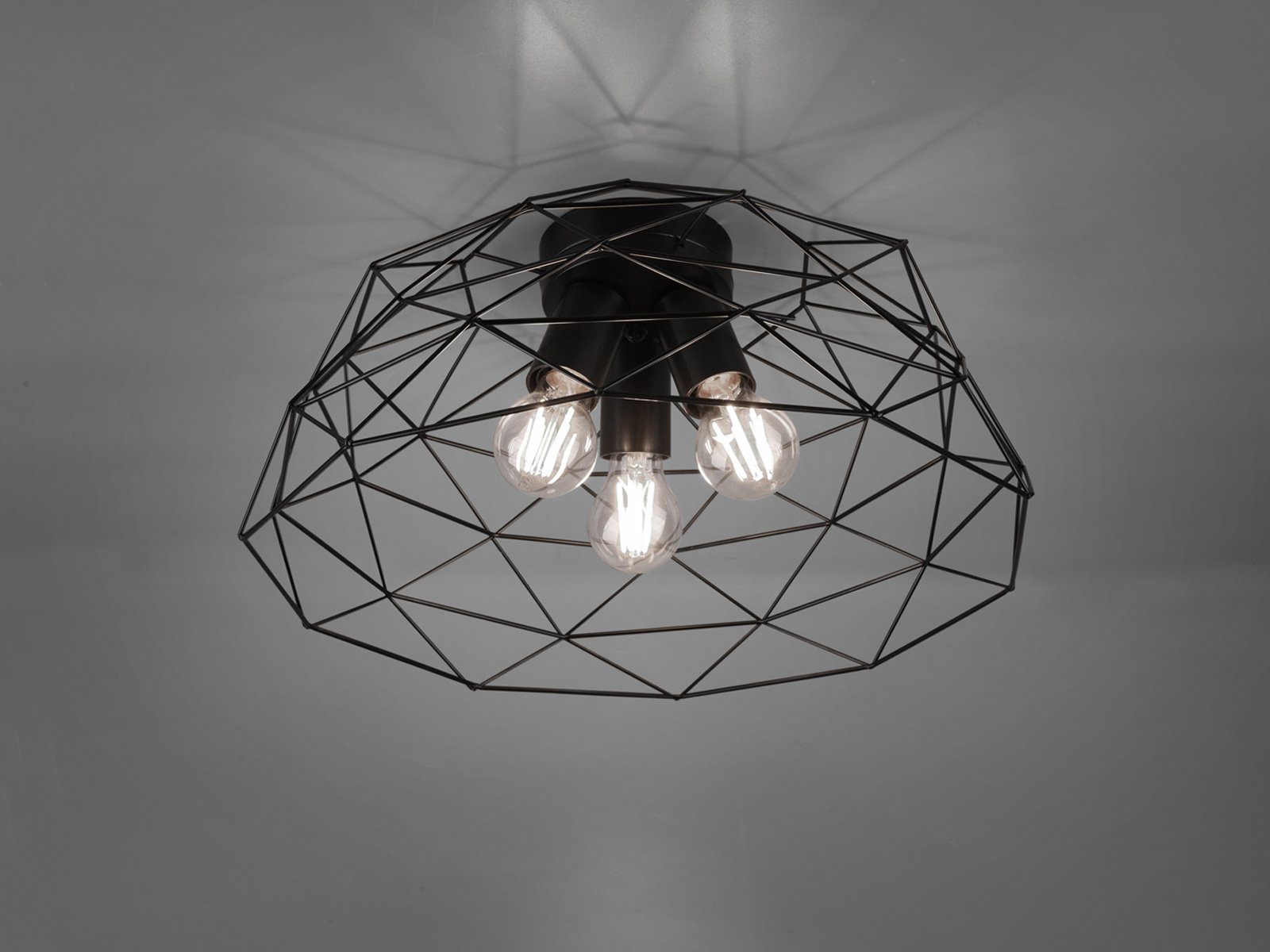 TRIO LED Deckenleuchte, Dimmfunktion, LED wechselbar, Warmweiß, Industrial Gitter-lampe für Treppenhaus & Galerie, Schwarz Ø 45cm