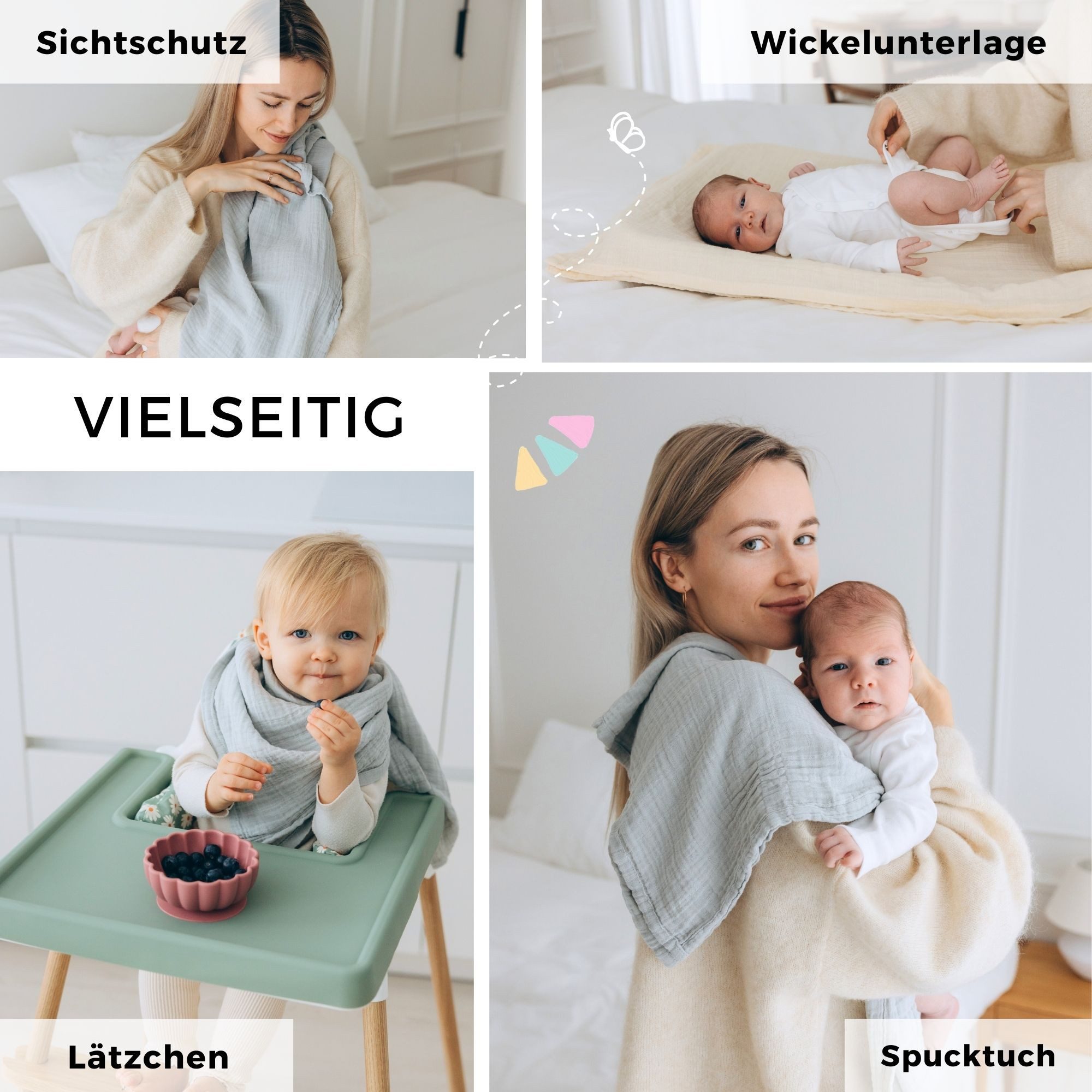 furora BABY Spucktuch Baby Mulltücher Sets (Bio-Musselin: super soft) 80x80cm oder 25x25cm, Sehr weich