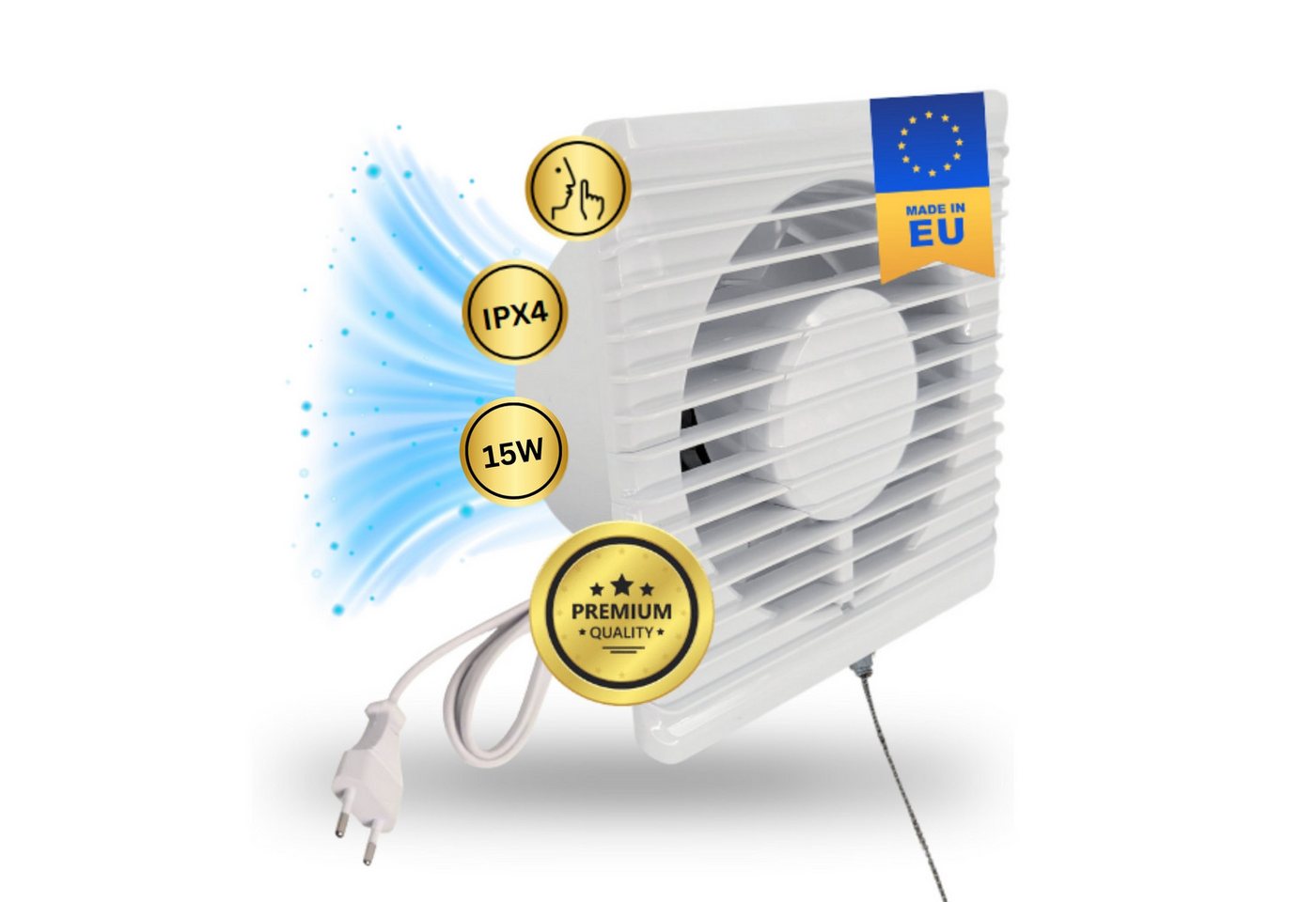 TronicXL Turboventilator IPX4 125mm 150m³/h Abluft Zuluft Grow Lüfter Ventilator für Growbox, 14.7 cm Durchmesser
