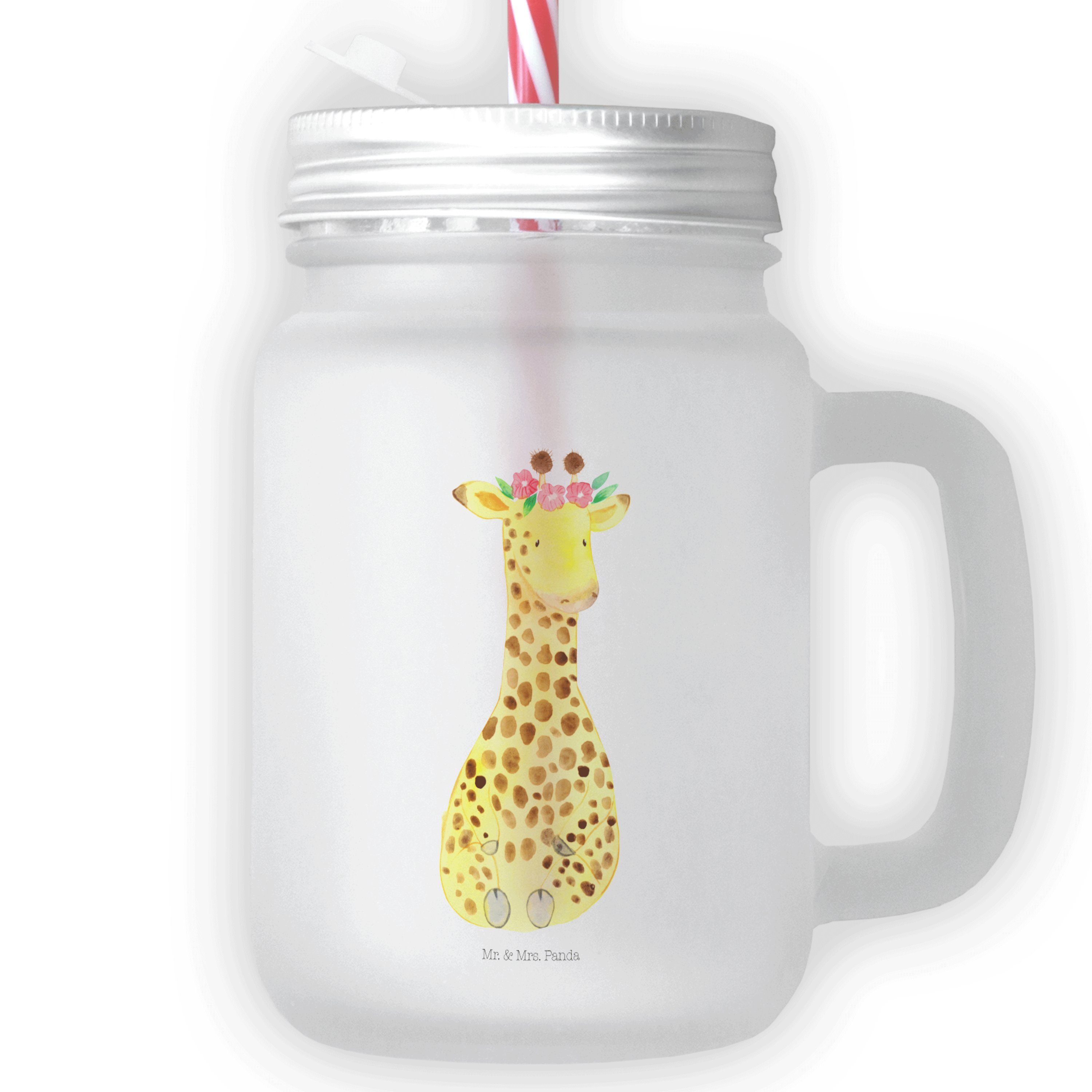 Mr. & Mrs. Panda Glas Giraffe Blumenkranz - Transparent - Geschenk, Glas, Satiniertes Glas, Premium Glas