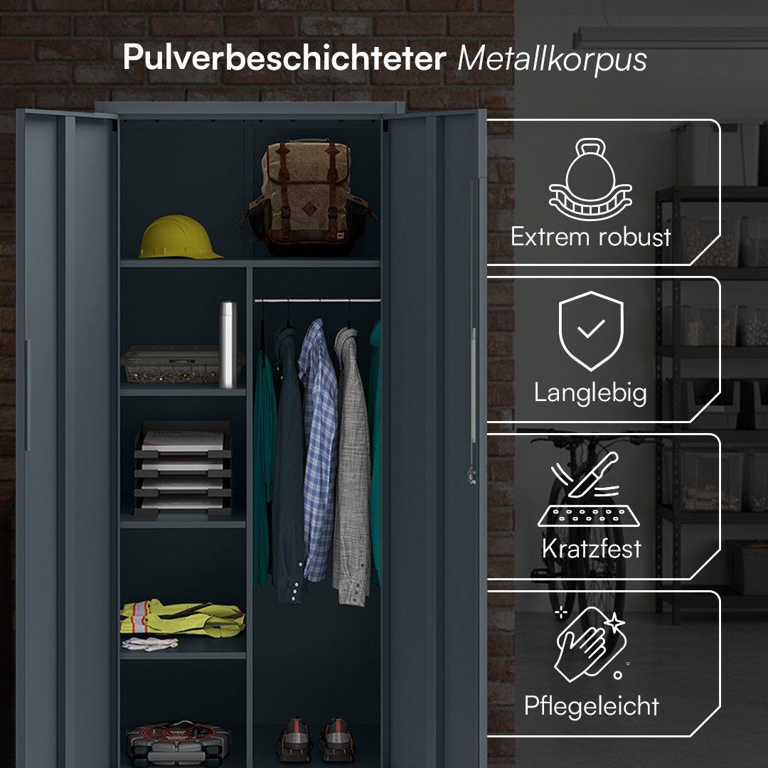 STEELSØN Garderobenschrank Regulus abschließbar (Anthrazit, 1-St) Spindschrank aus Stahl mit 6 Fächern & 1 Kleiderstange, inkl. Schloss