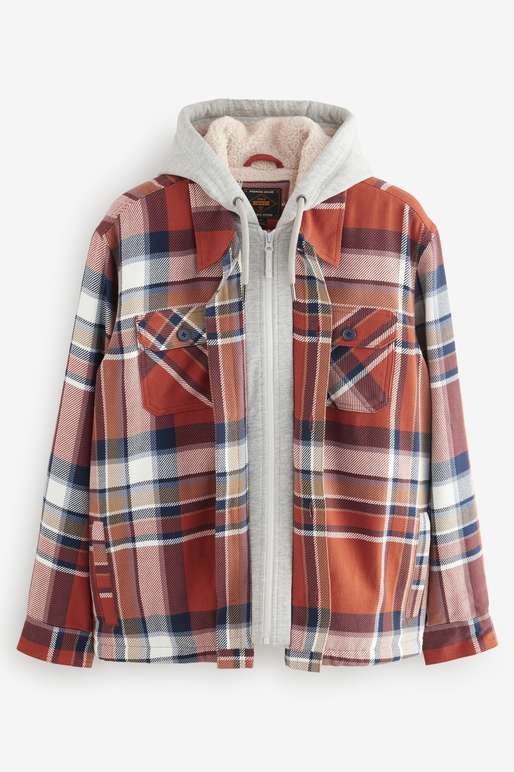 Next Hemdjacke Karierte Hemdjacke mit Teddyfutter und Kapuze (1-St)