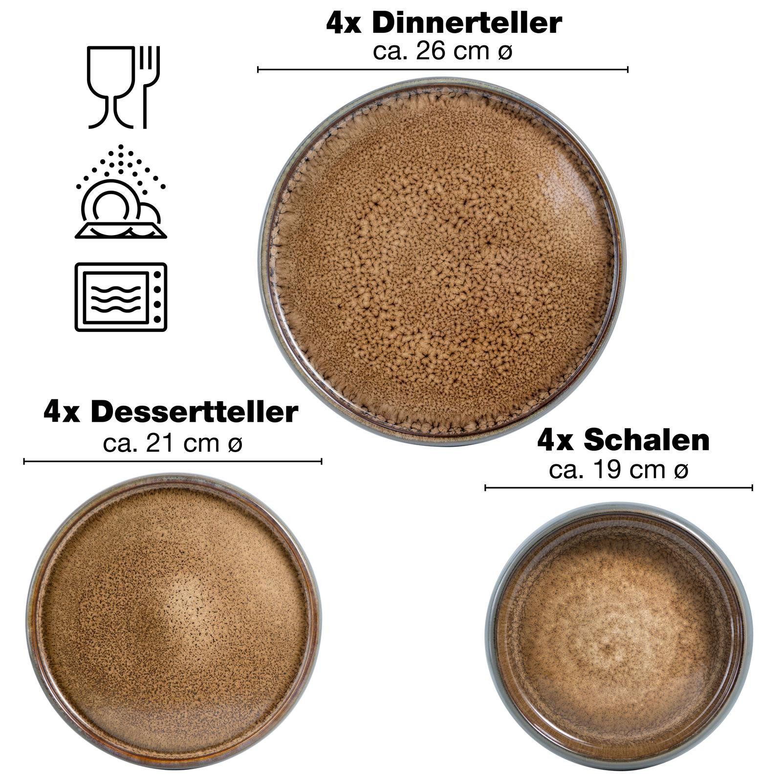 Moritz & Moritz Kombiservice SOLID 12tlg Geschirrset Beige (12-tlg), 4 Personen, Steinzeug, Kombigeschirr für 4 Personen