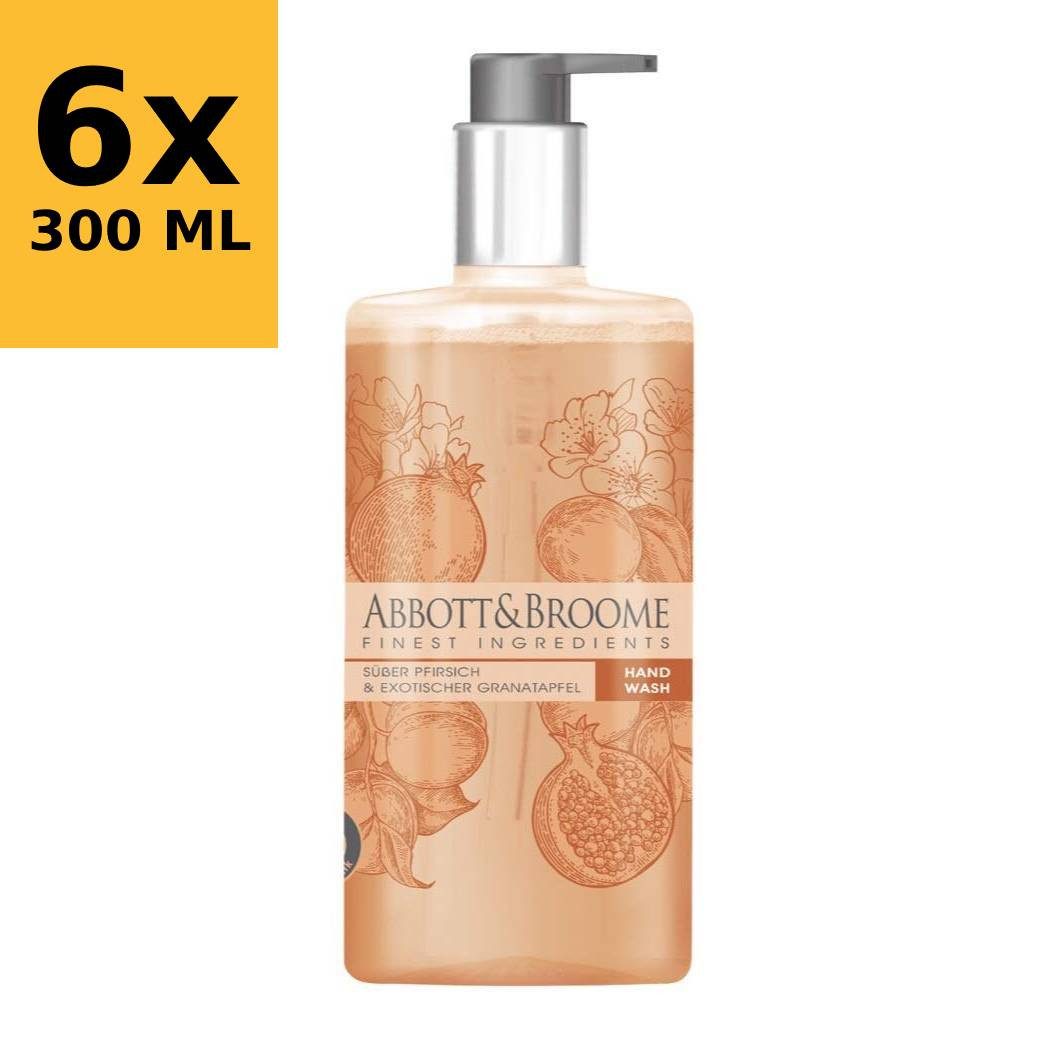 Abbott&Broome Flüssigseife Vegane Lotion Handseife Handwaschseife Pumpspender, 6-tlg., Pfirsich Granatapfel