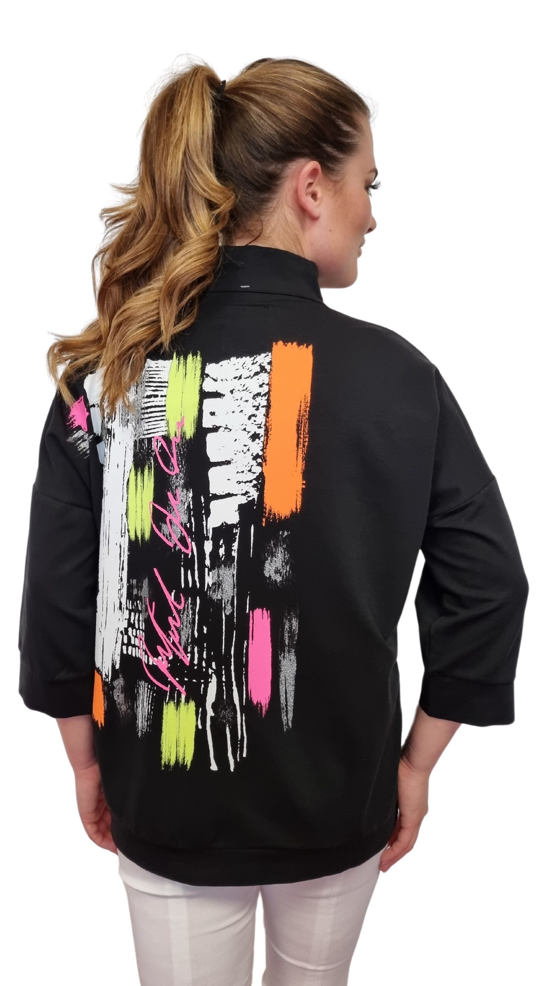 Gio Milano Longsweatshirt G28-1105, mit 3/4-Arm, Motiv-Print und Zip-Kragen günstig online kaufen