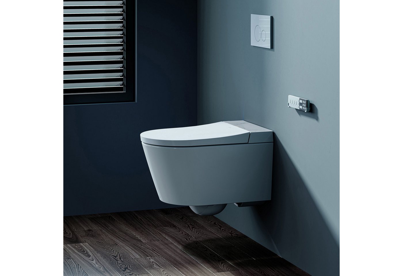 HOROW Dusch-WC Bidet WC, Taharet WC japanische toilette mit Bidet Funktion, Wand WC, Abgang wandhängend, spülrandlos, mit Nachtlicht, beheiztem Sitz, Einstellbare Temperatur