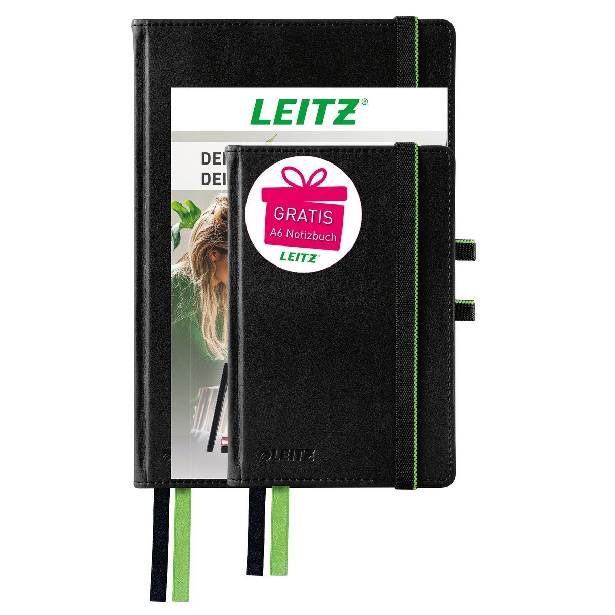 LEITZ Notizbuch Leitz Notizbuch Complete kariert schwarz DIN A5 + gratis A6 Notizbuch