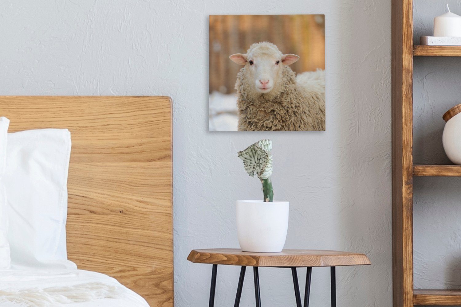 OneMillionCanvasses® Leinwandbild Schafe Schnee Leinwand Schlafzimmer - (1 für Wolle, St), - Bilder Wohnzimmer