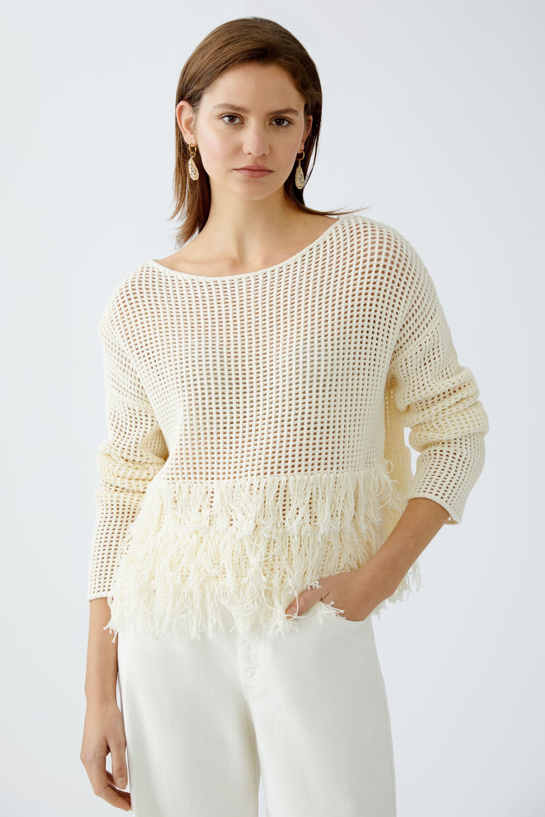 Oui Rundhalspullover Pullover Baumwollmischung günstig online kaufen