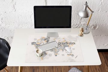 MuchoWow Gaming Mauspad Weltkarte - Briefe - Braun (1-St), Büro für Tastatur und Maus, Mousepad Gaming, 90x60 cm, XXL, Großes