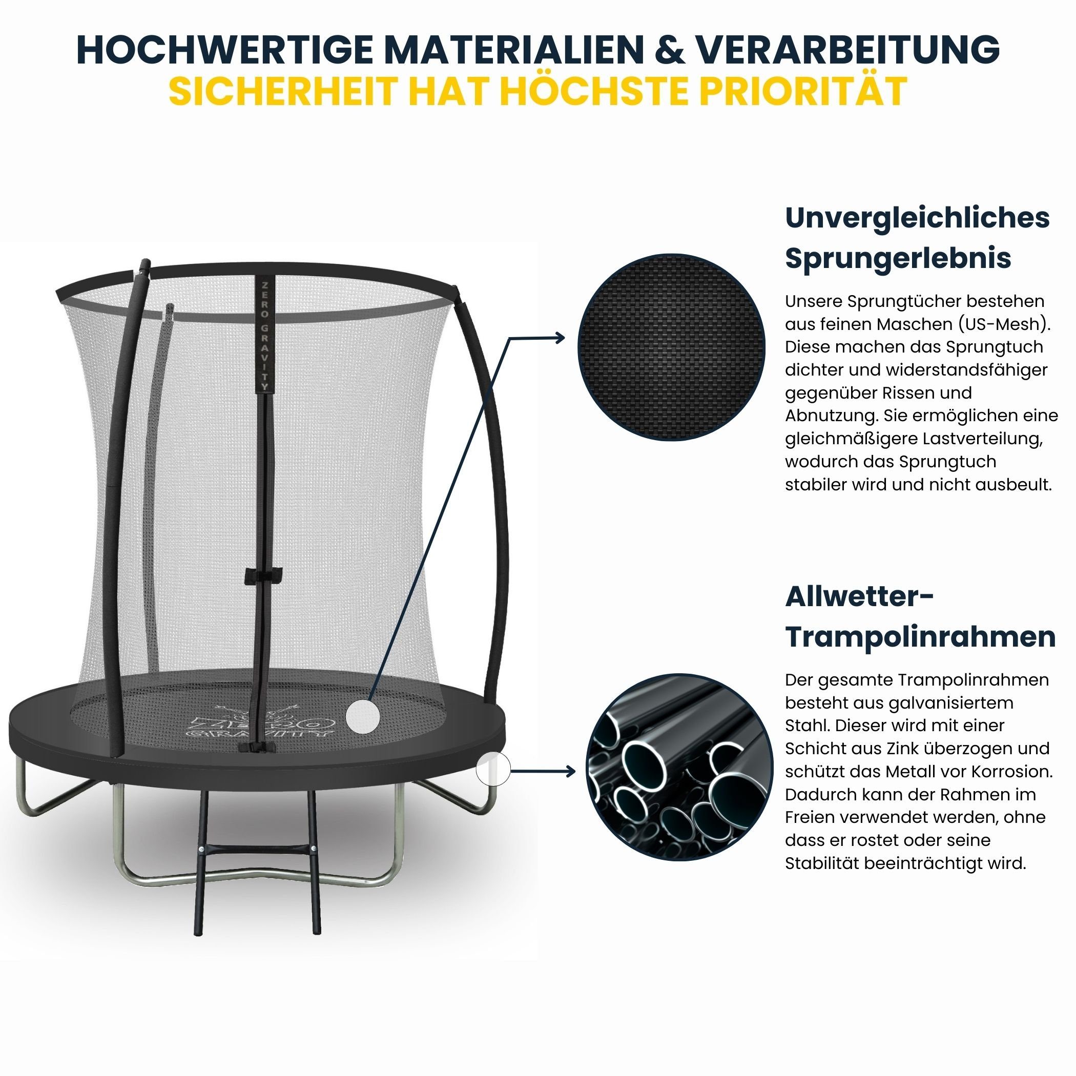 Zero Gravity Gartentrampolin Ø183/244/305/366/427 cm, Sicherheitsnetz, bis TÜV Leiter & ⌀: / 183 3 / 50kg Beine cert, / Trampolin 6ft