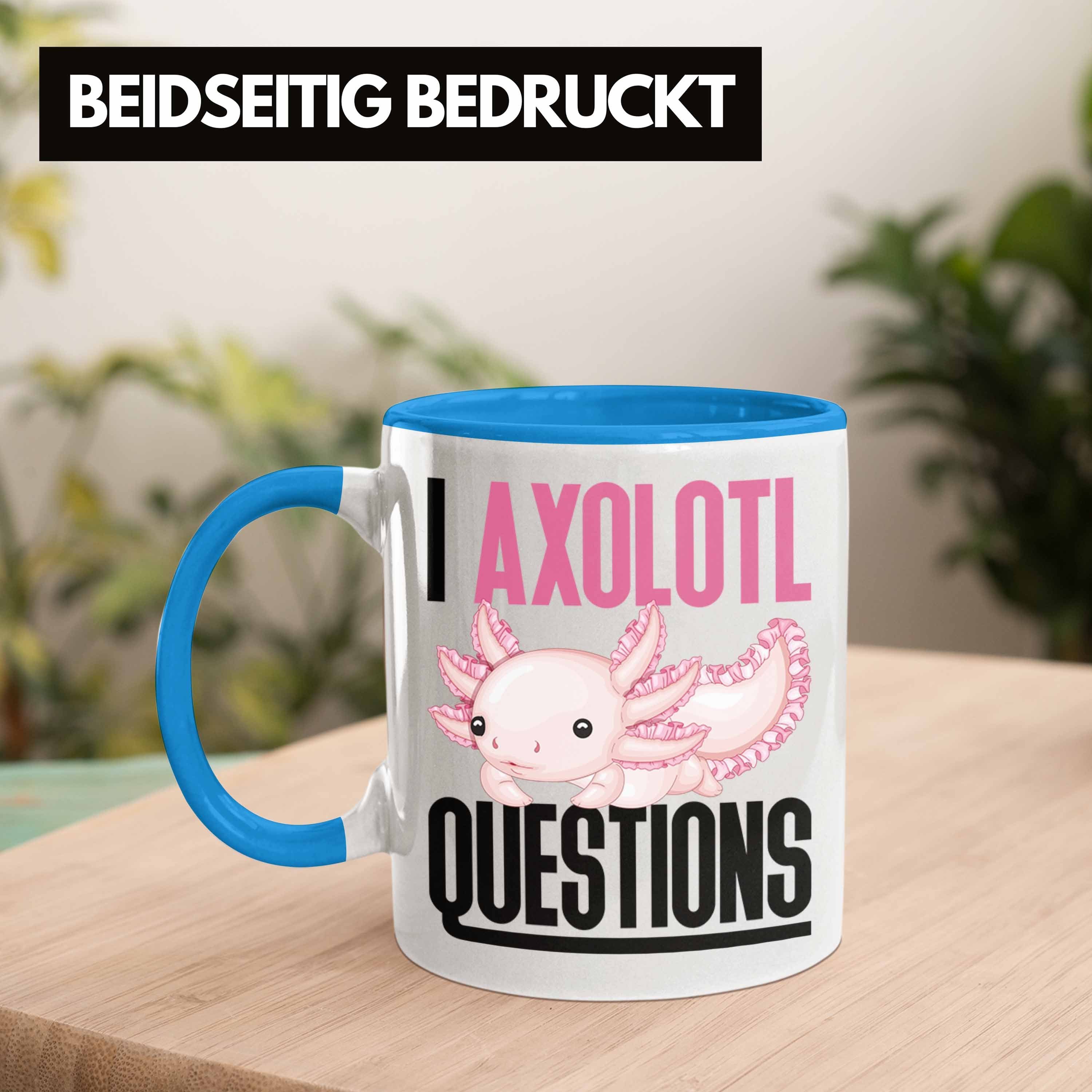Trendation Tasse Axolotl Tasse Geschenk Blau Schwanzlurch Geschenk Questions I Axolotl Gamer