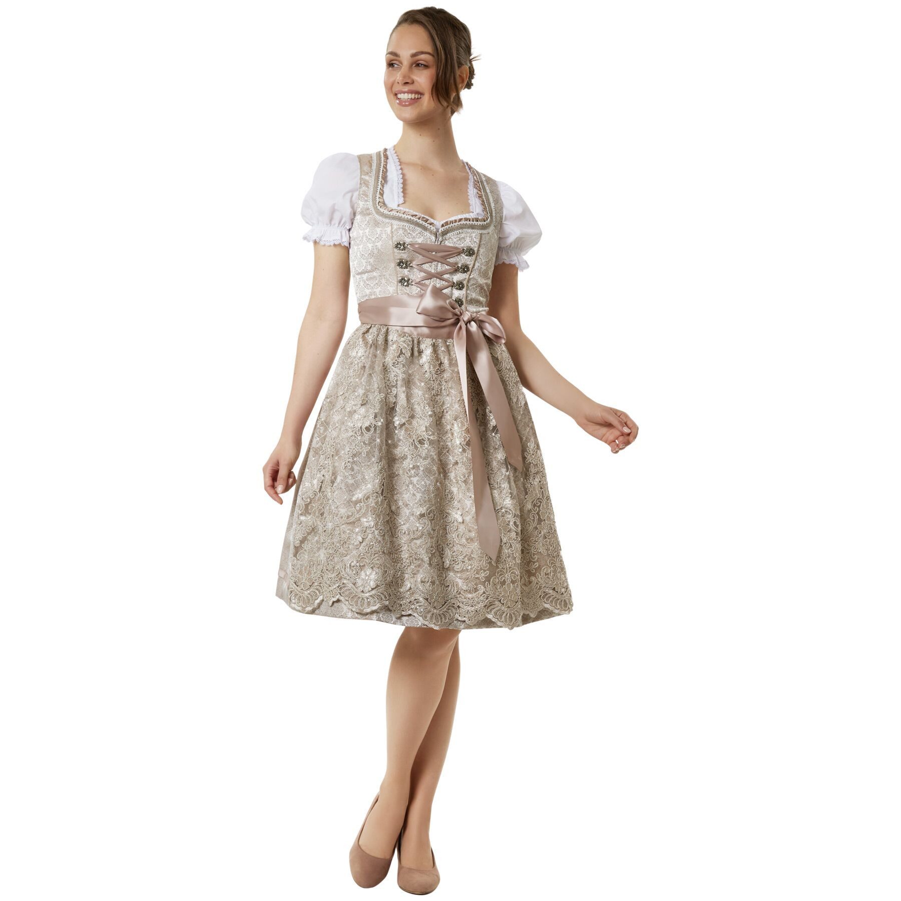 dressforfun Dirndl hochwertiges & elegantes Trachtenkleid Ella Champagner ( günstig online kaufen