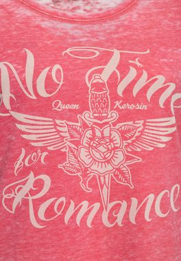 QueenKerosin Print-Shirt No Time For Romance (1-tlg) Enzym Wash