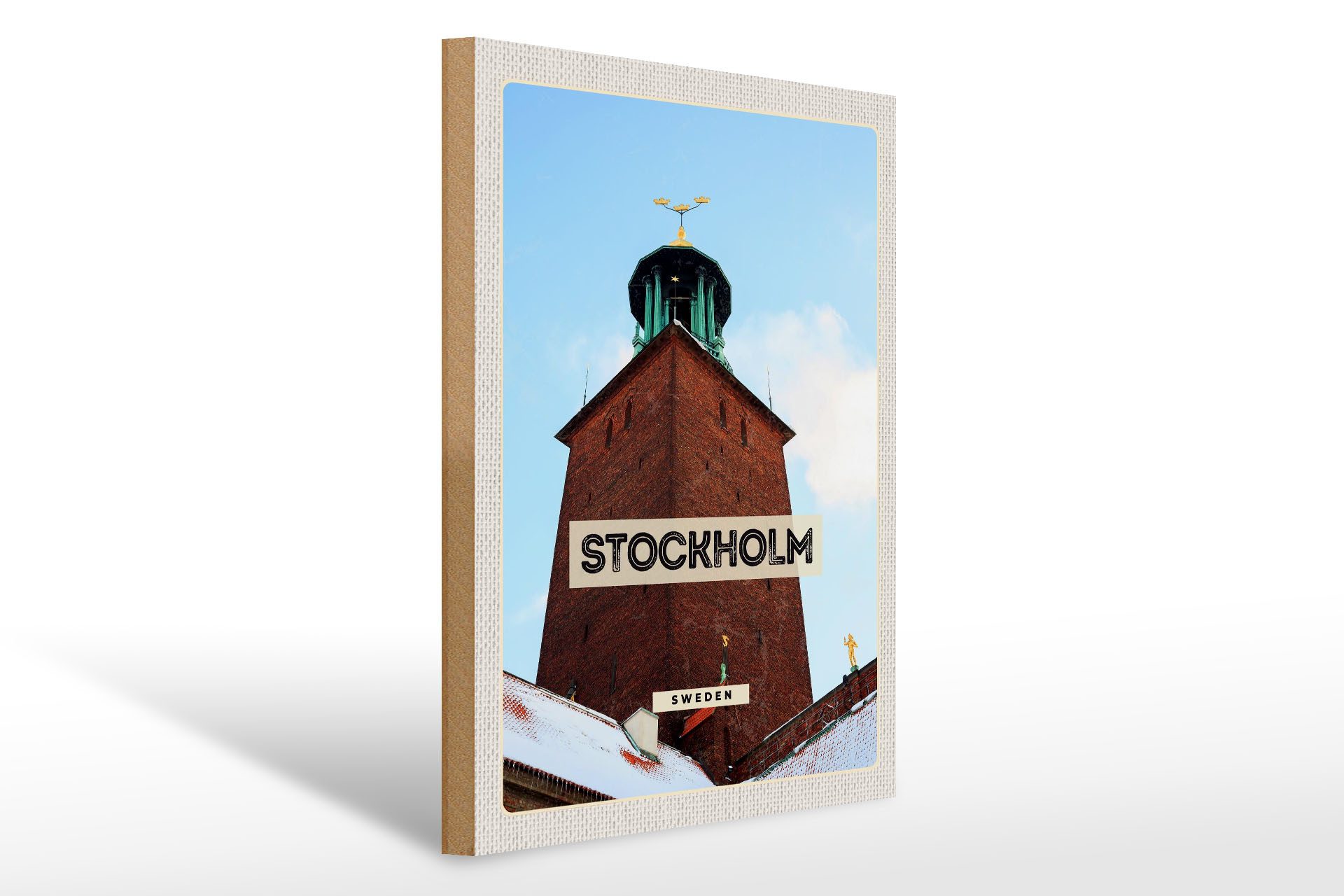 Holzbild Reise 30x40cm Stockholm Schweden Schnee Reise