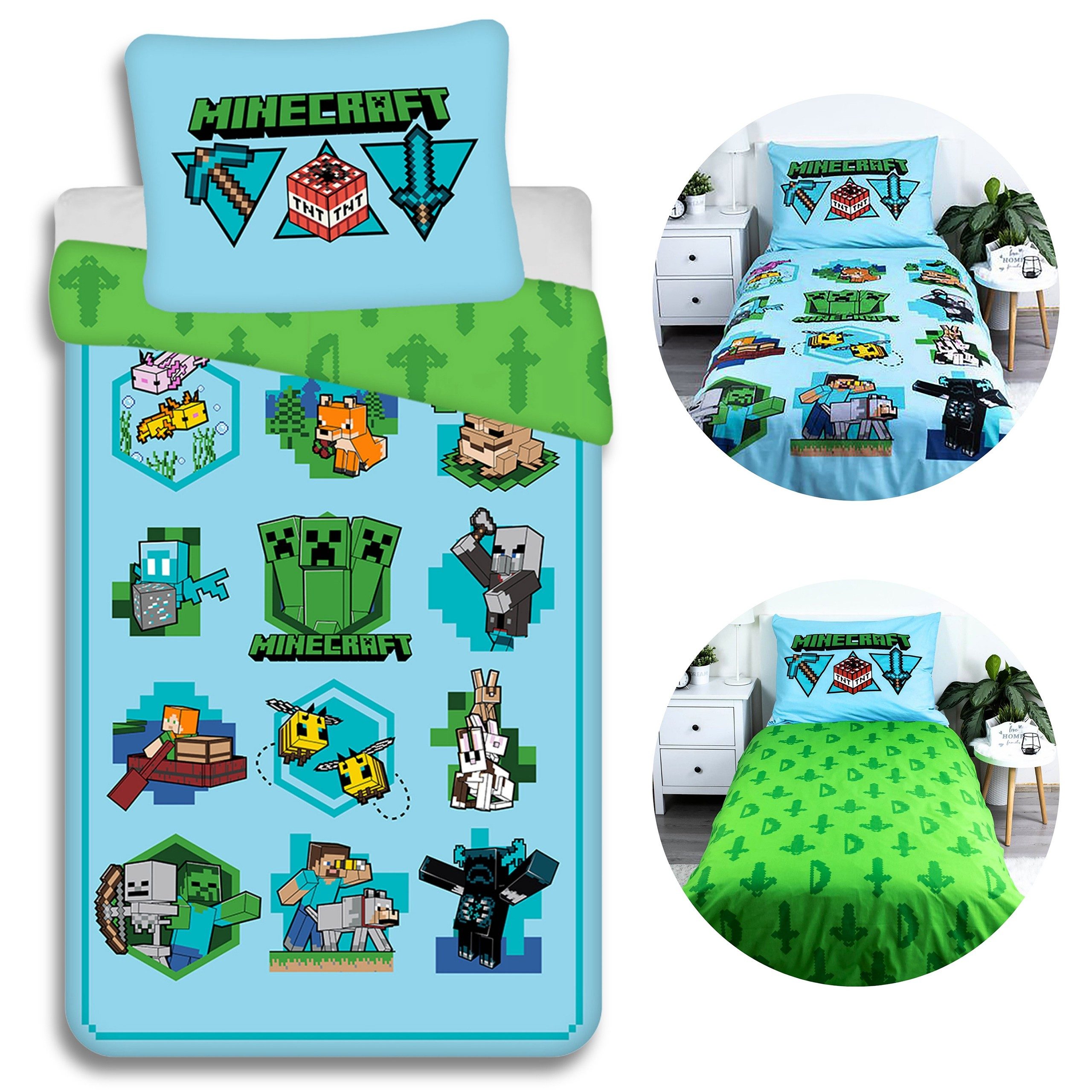 Minecraft Babybettwäsche Minecraft Bettwäscheset, Reißverschluss, Baumwollbettwäsche 140x200 cm