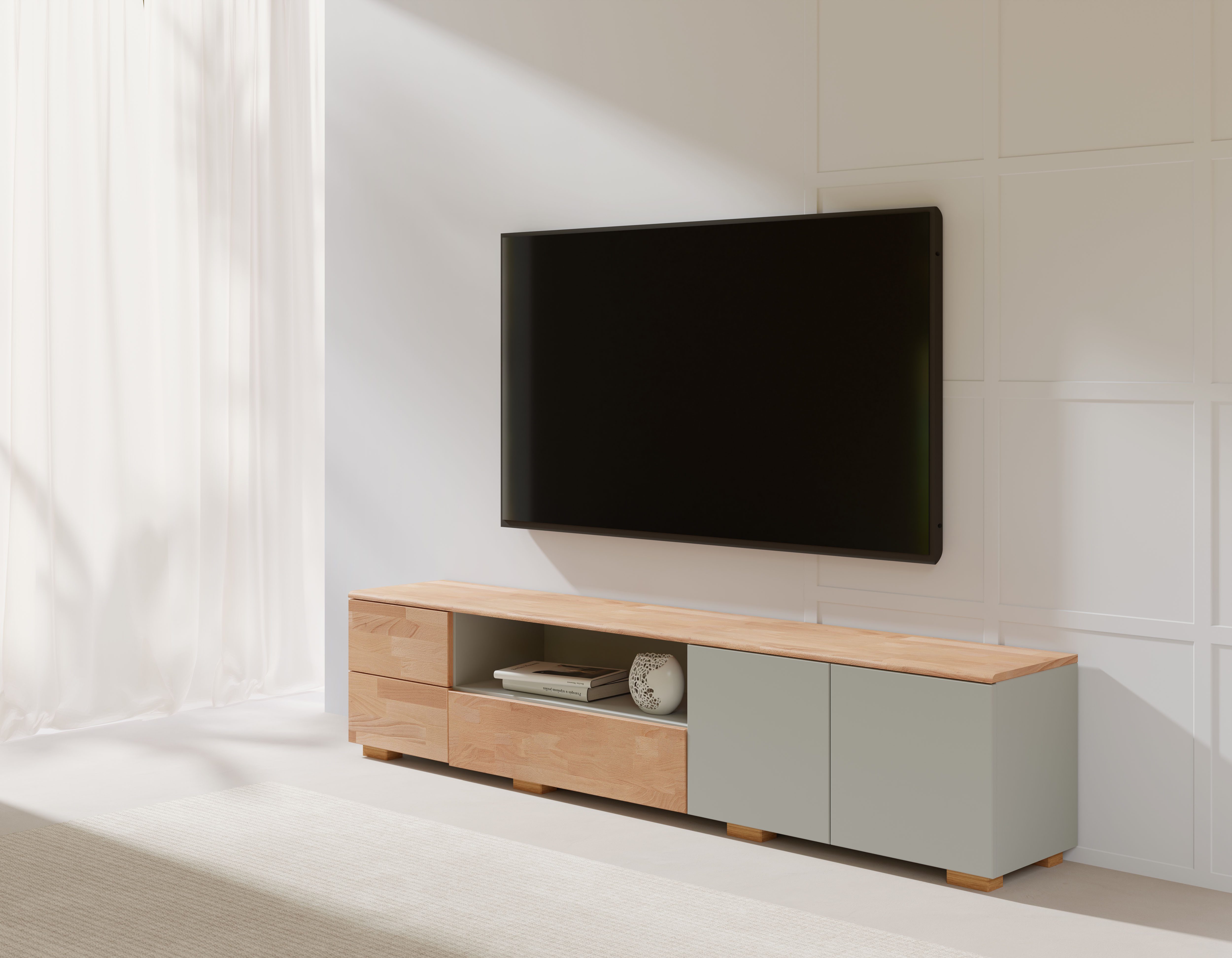 OTTO home Lowboard Citra teilmassiv, Breite 200 cm, moderne grifflose Optik mit push to open Funktion
