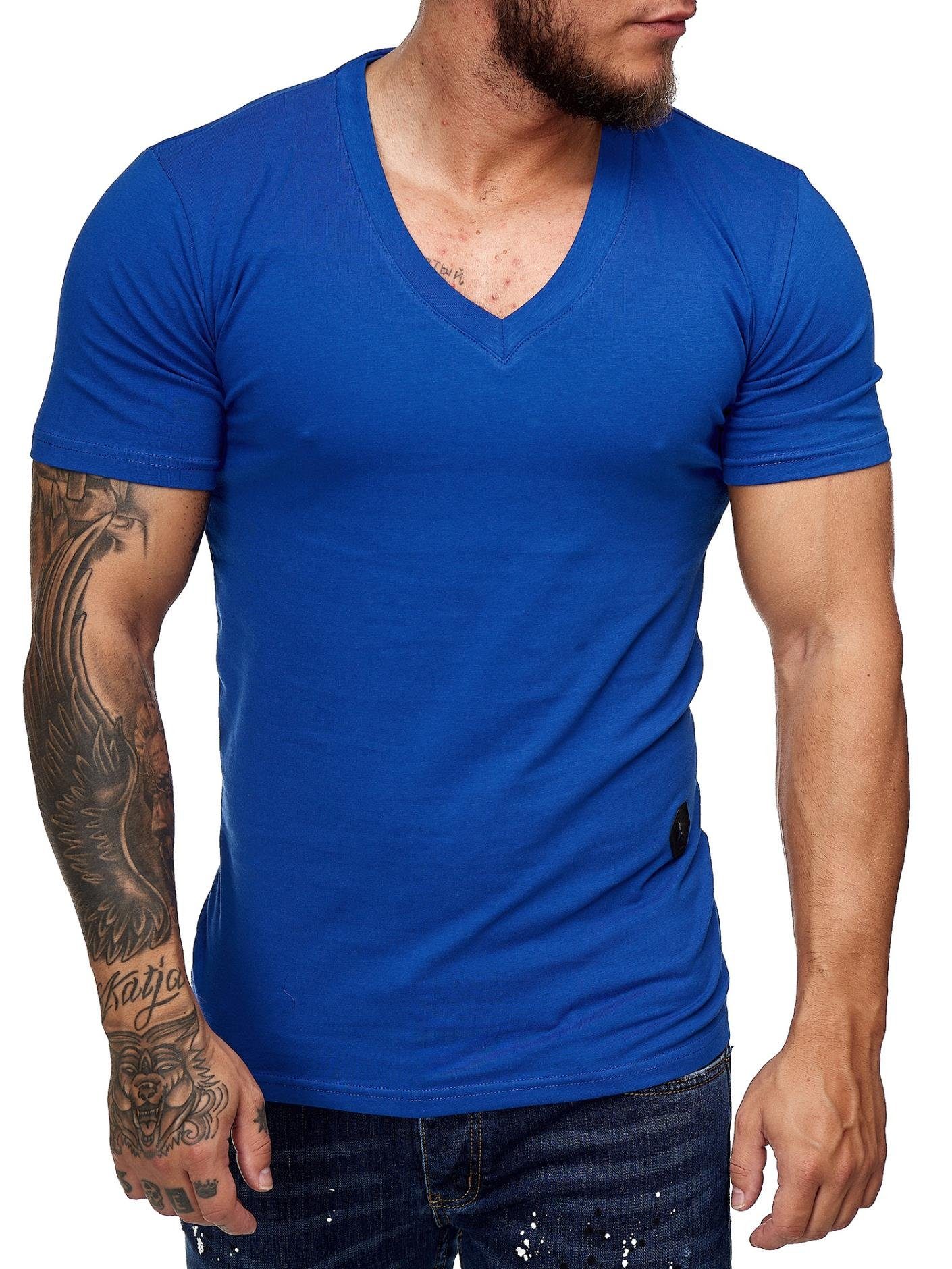 Blau 1-tlg) T-Shirt Royal Kurzarmshirt Freizeit 8031ST Casual Tee, OneRedox Fitness Polo (Shirt